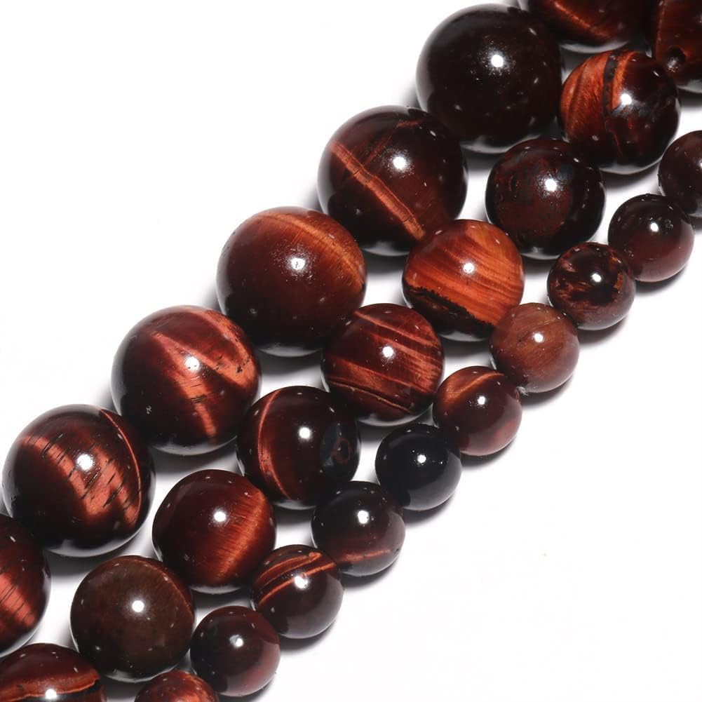 Yochus 60pcs Red Tiger Eye Beads，6mm Healing Power Natural Stone Round Loose Beads for Jewelry Making Earring Necklace DIY Crafts