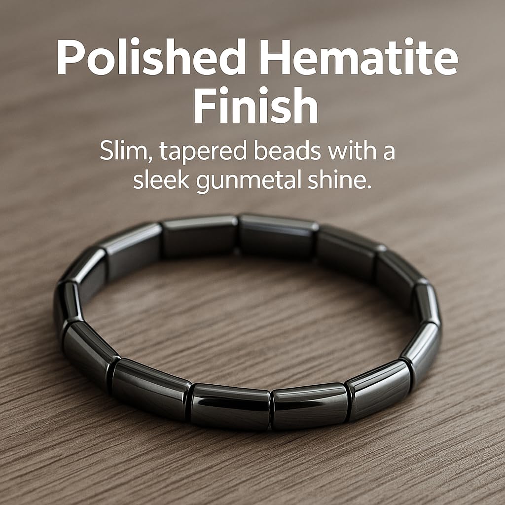 Zan Mast Hematite Bracelet for Men, Natural Stone Beaded Stretch Bracelet to Enhance Male Charm, Confidence, Mental Clarity & Focus, Grounding Energy Jewelry Gift (Thin)