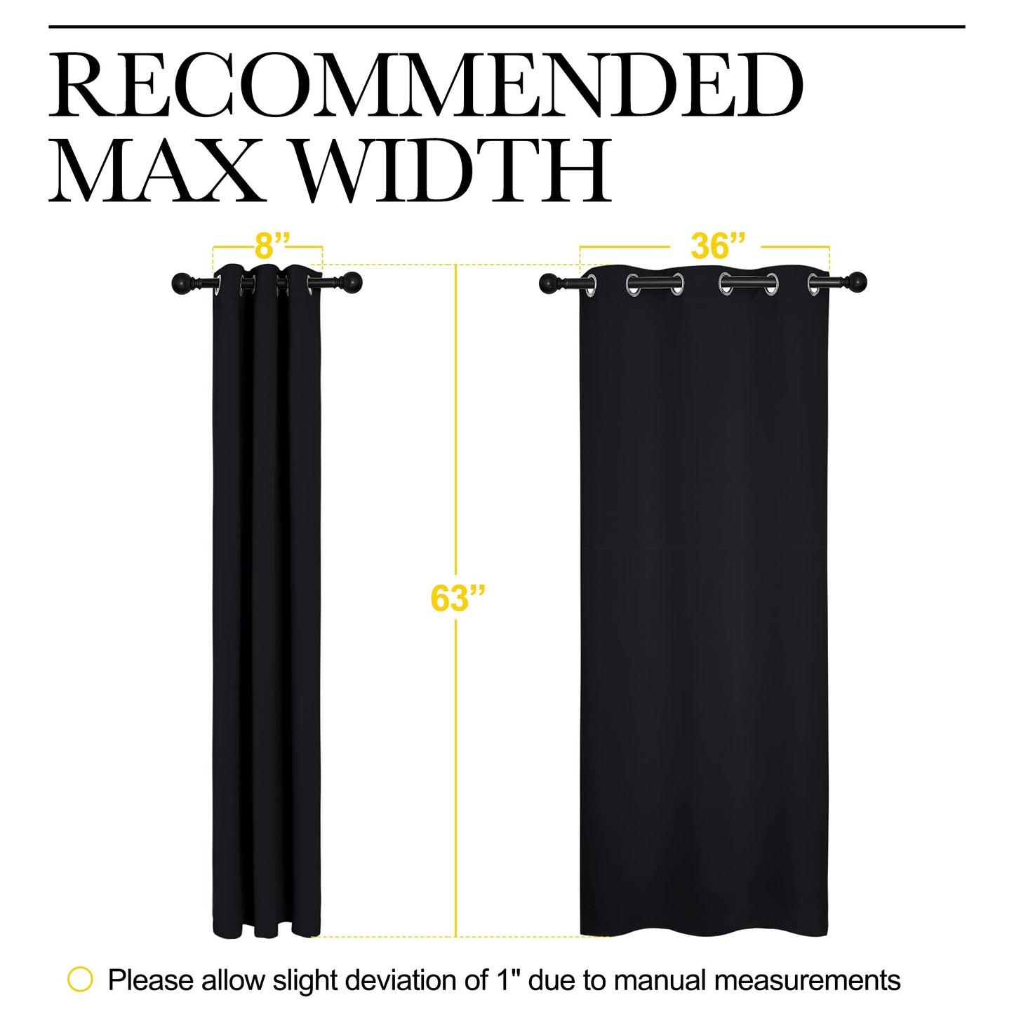 NICETOWN Pitch Black Solid Thermal Insulated Grommet Blackout Curtains/Drapes for Bedroom Window (2 Panels, 42 inches Wide by 63 inches Long, Black)