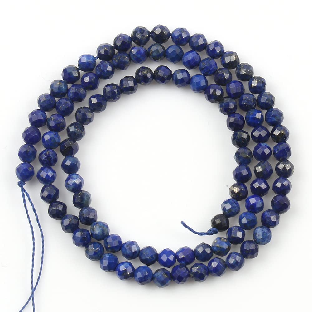 Song Xi 120pcs 3mm Natural Dark Lapis Lazuli Gemstone Beads Faceted Round Loose Stone Beads for Jewelry Making