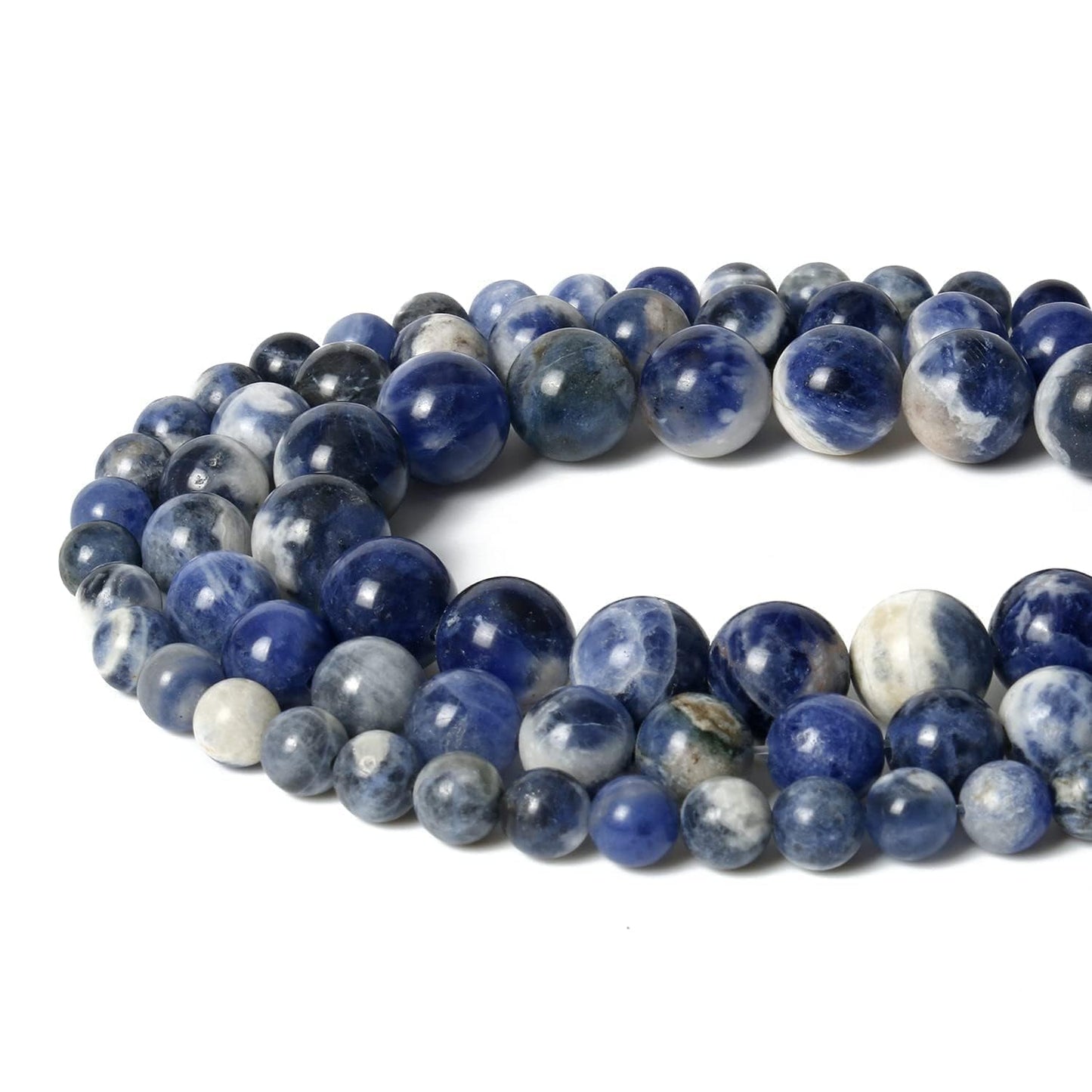 About 60pcs 6mm Natural Stone Beads White Blue Sodalite Beads Energy Crystal Power Gemstone for Jewelry Making, DIY Bracelet Necklace