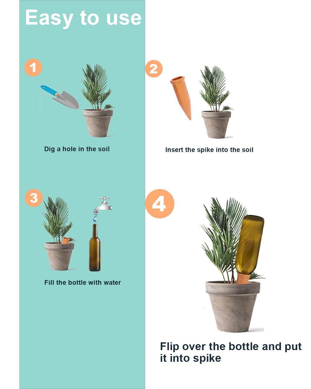 vensovo 10pcs Terracotta Watering Spikes - Automatic Self Watering Stakes, Plant Watering Devices for Wine Bottles Recycled Bottles, Clay Plant Garden Waterers for Vacations