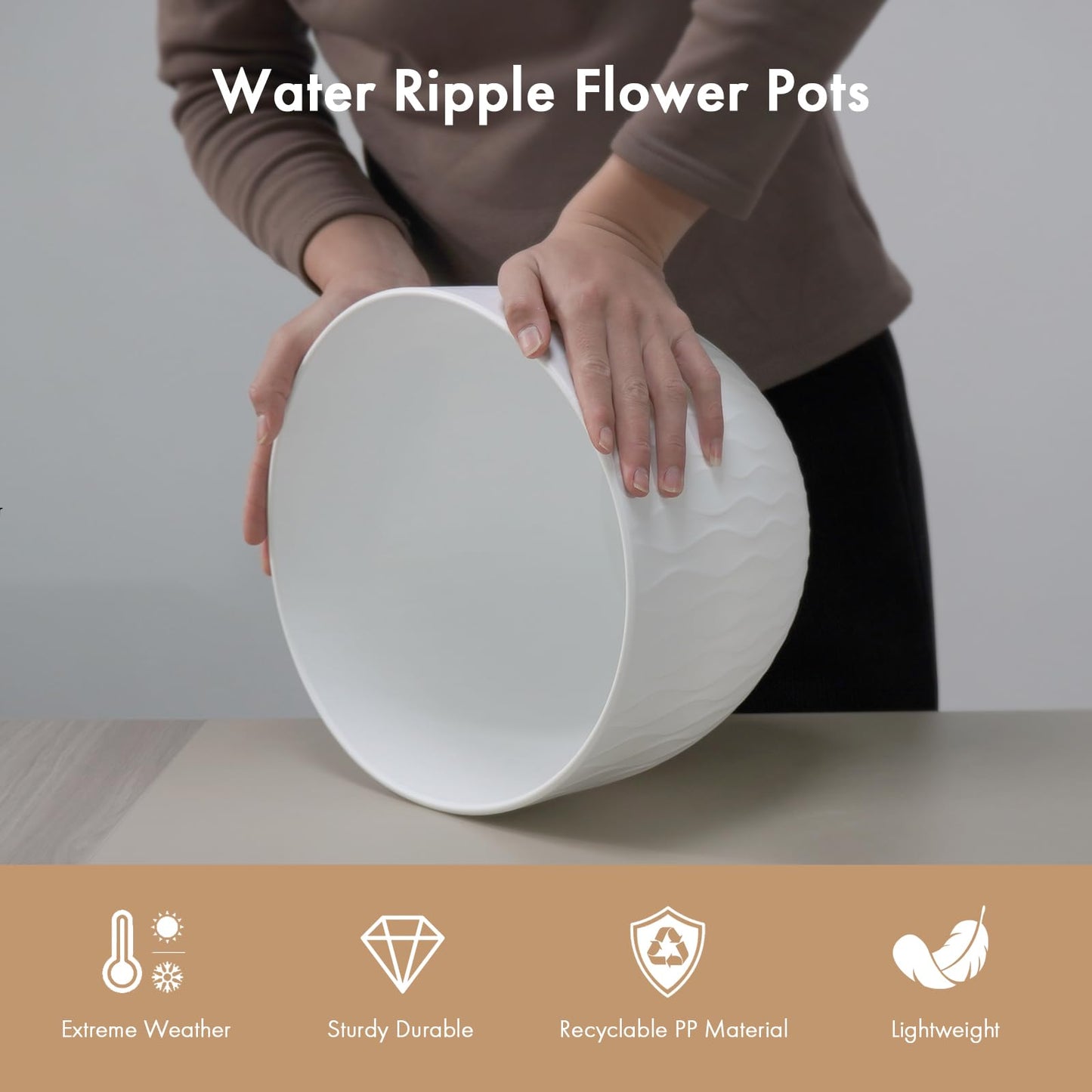 WSMKSZ 12 Inch Large Plant Pots for Indoor or Outdoor Plants, Wide Water Ripples Flower Pots with Drainage Holes & Saucer, Plastic Planters Set for Garden & Home Decor (White)