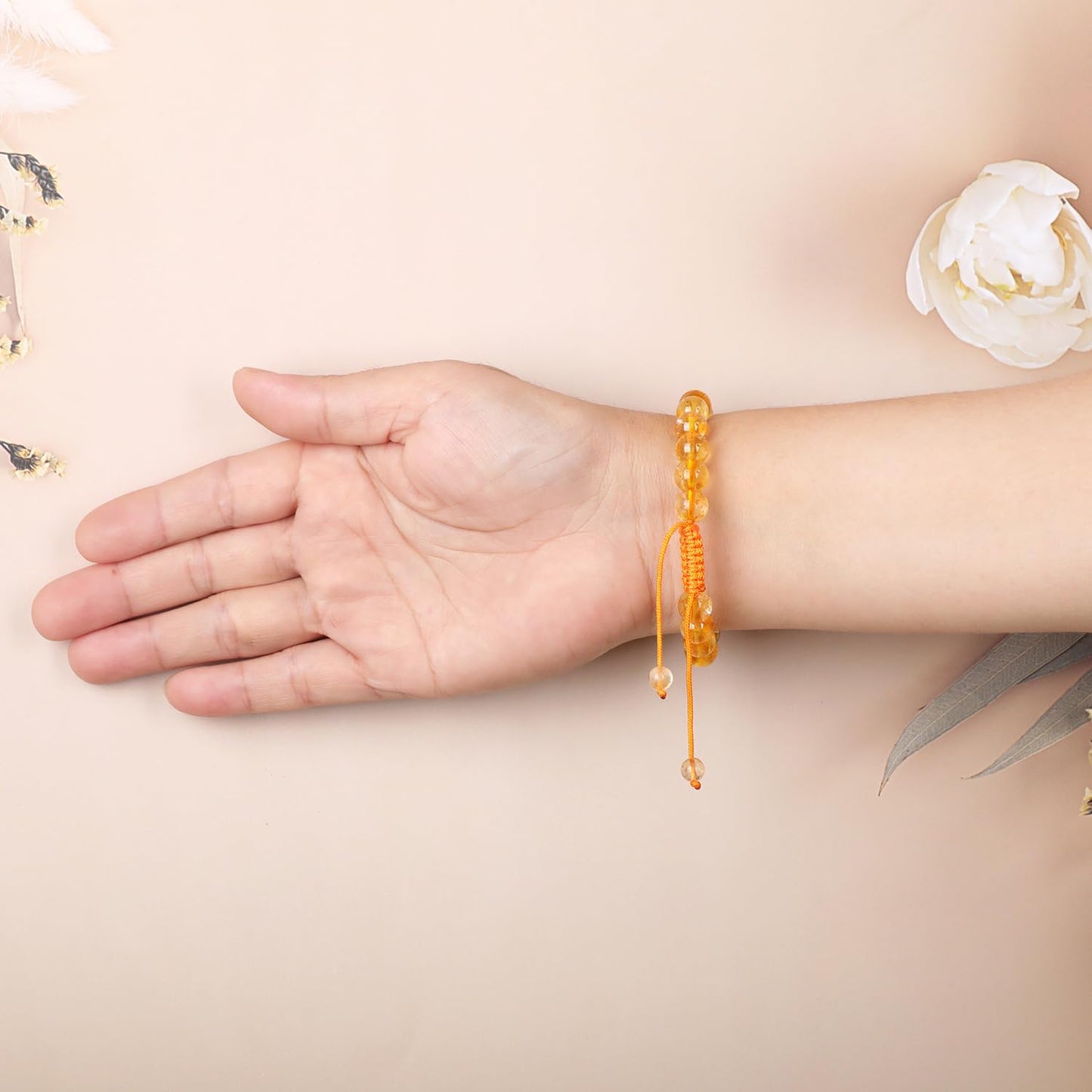 AD Beads Natural 8mm Gemstone Bracelets Healing Power Crystal Macrame Adjustable 7-9 Inch (Citrine Crystal)