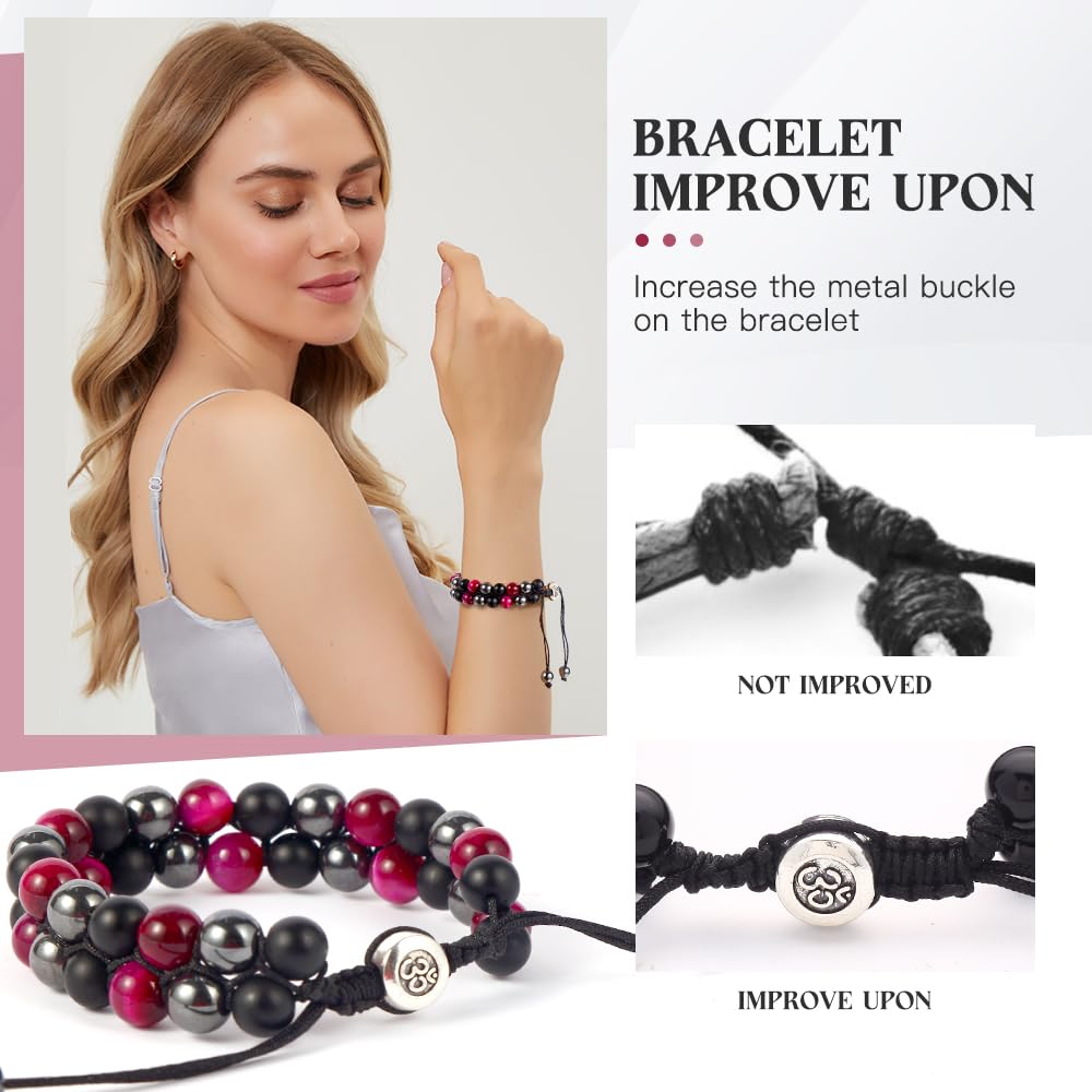 Triple Protection Bracelet - for Protect & Balance - Energy Crystal Bracelets for Men Women - Bring Good Luck & Prosperity - Tiger Eye Hematite & Black Onyx Jewelry Natural Stone Healing Bracelet