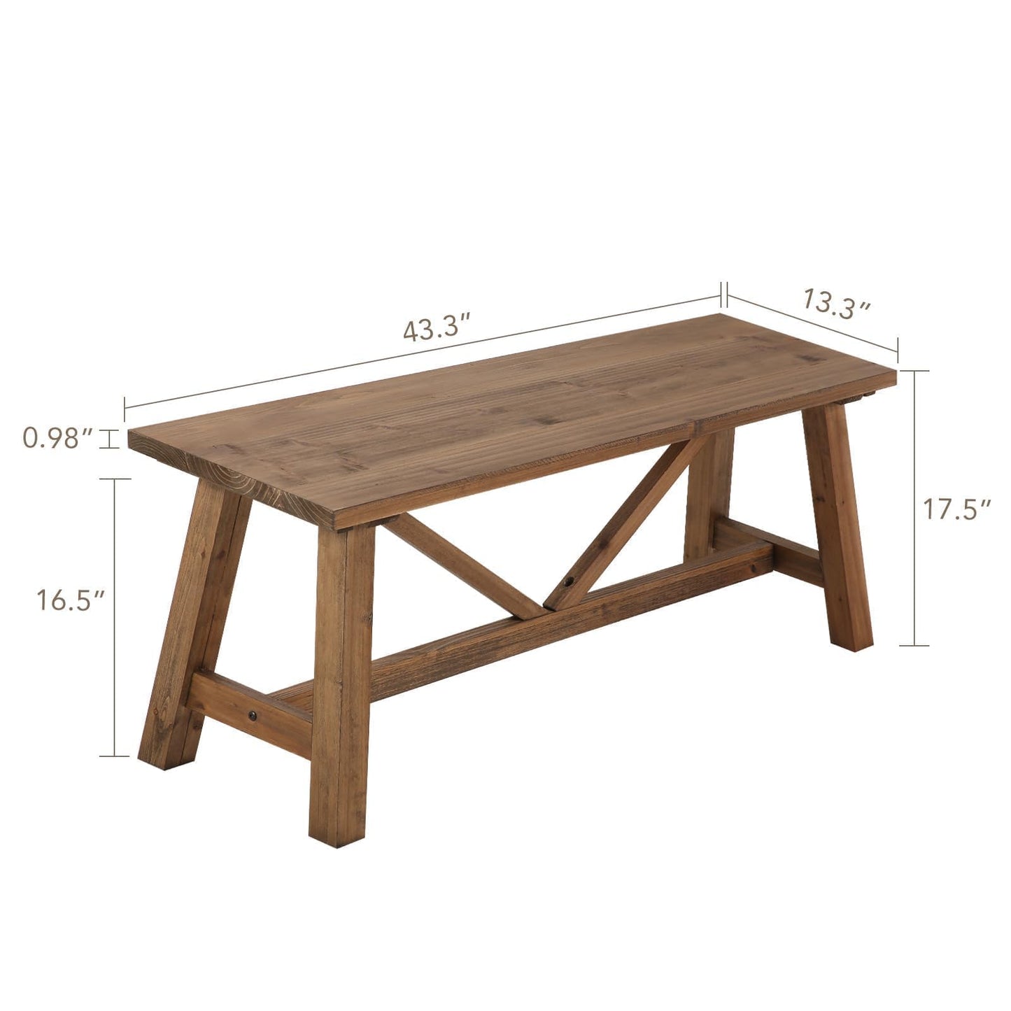 Wnutrees 43" Farmhouse Wood Bench, Narrow Bench, Long Bench Seat for Entryway, Living Room, Dining Room, Solid Wood, Natural