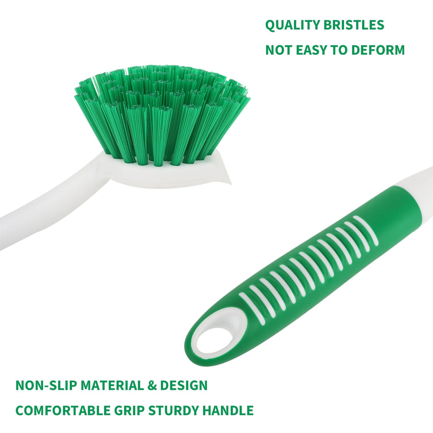 Dish Brush with Handle, 2 Pack Scrub Brushes with Built-in Scraper for Cleaning Kitchen, Pots, Pans and Sink, Scrubber Washing Tools, Green