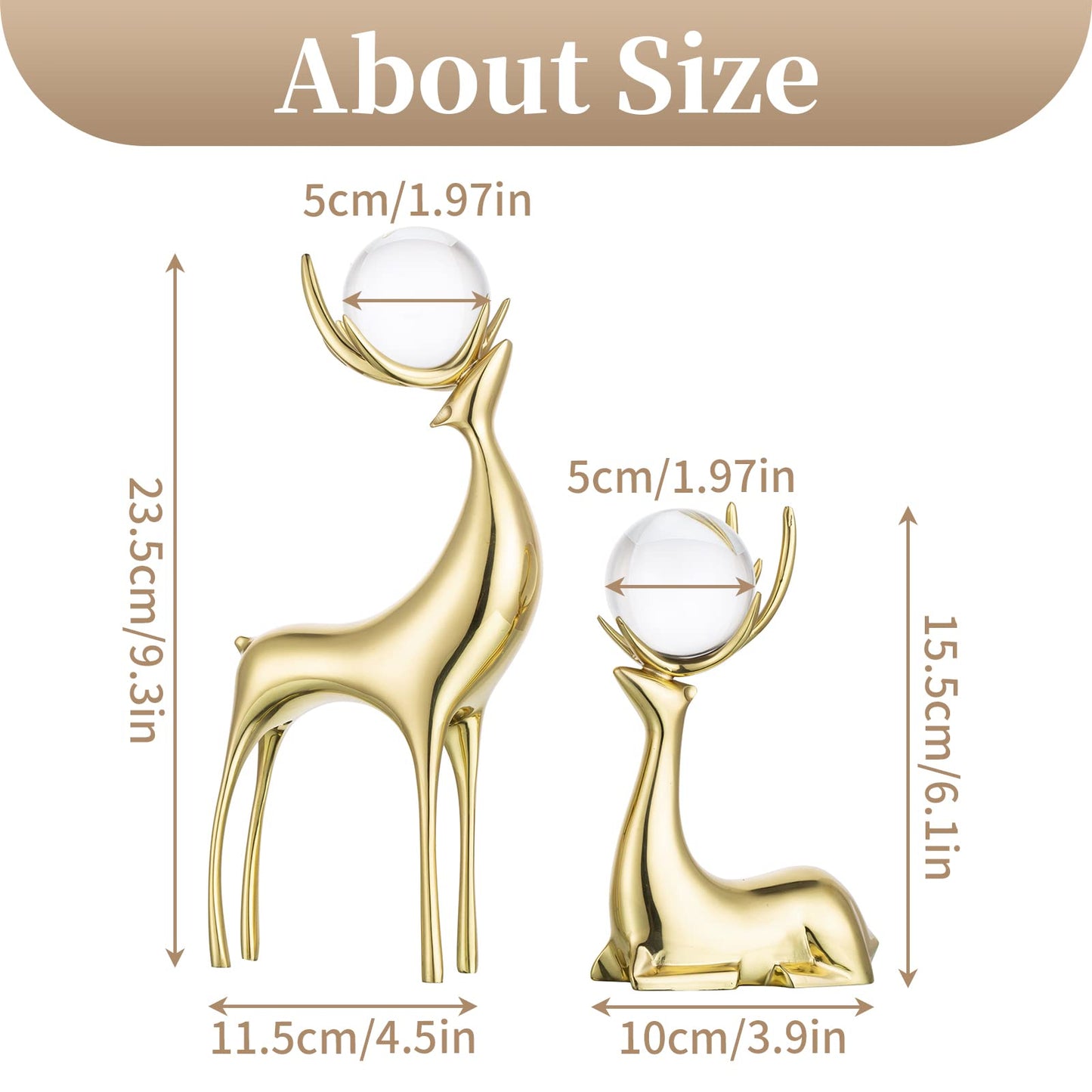 Sziqiqi Brass Reindeer Sculptures Animal Figurine Statues Christmas Deer Pure Copper Heavy Reindeer Ornaments for Home Decor Accents Living Room Office Bookself Tabletop Mantle Decoration