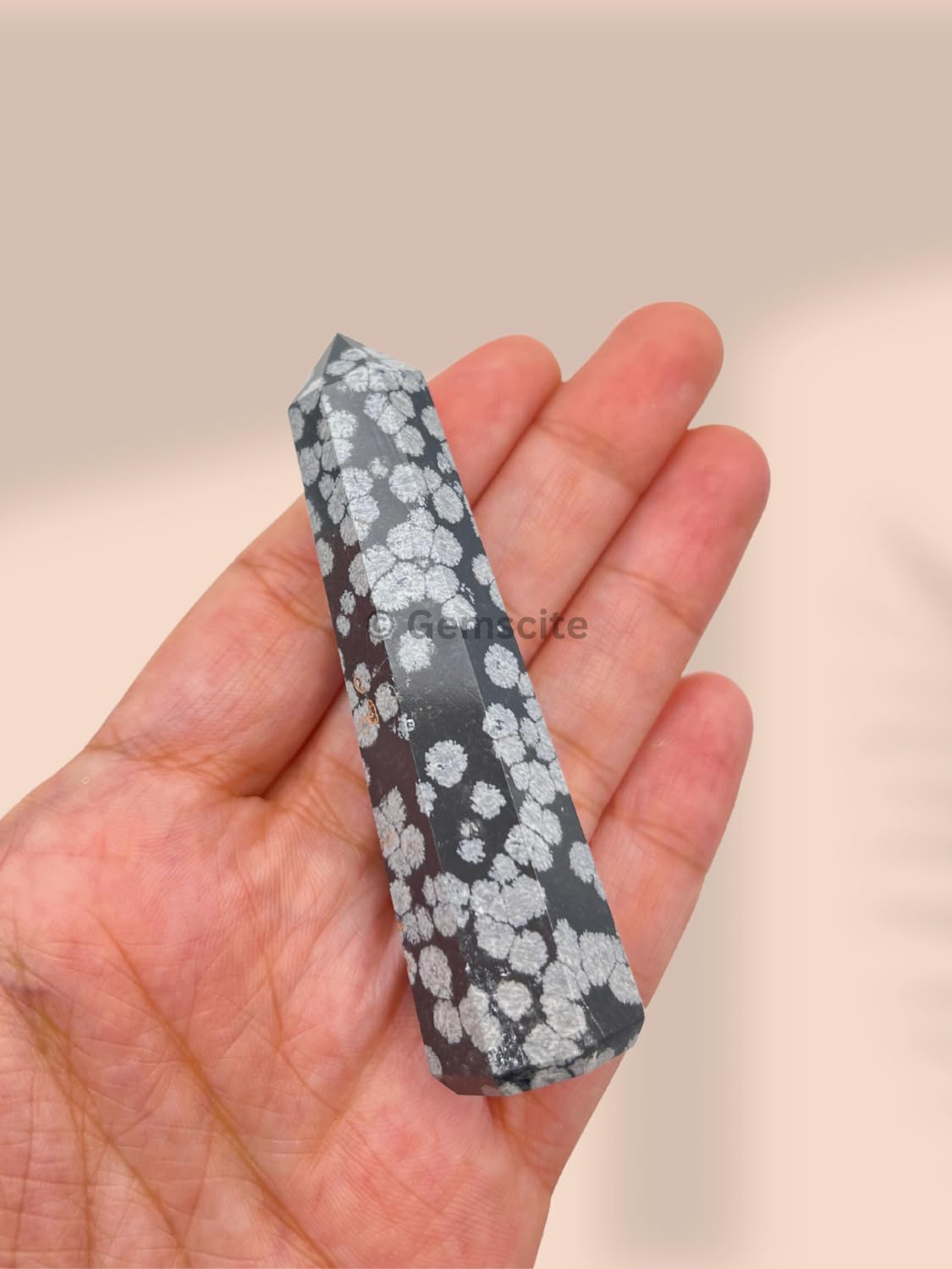 WholesaleGemShop 3 Inch (70 mm) Gemstones Snowflake Obsidian Obelisk Tower Jumbo Facet Aura Rock Crystal Natural Polished Earth Wand Spirit