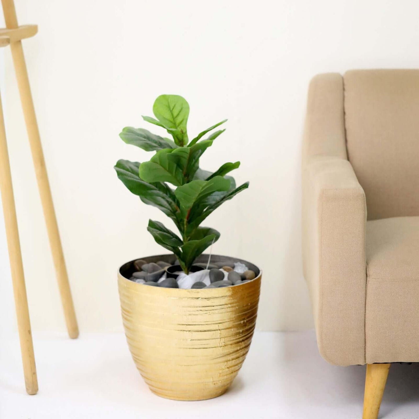 Efavormart 14 inch Large Metallic Gold Round Planter, Statuesque Gilded Flower Pot for Grand Entrances, Luxury Hotels and Glamorous Home Decor