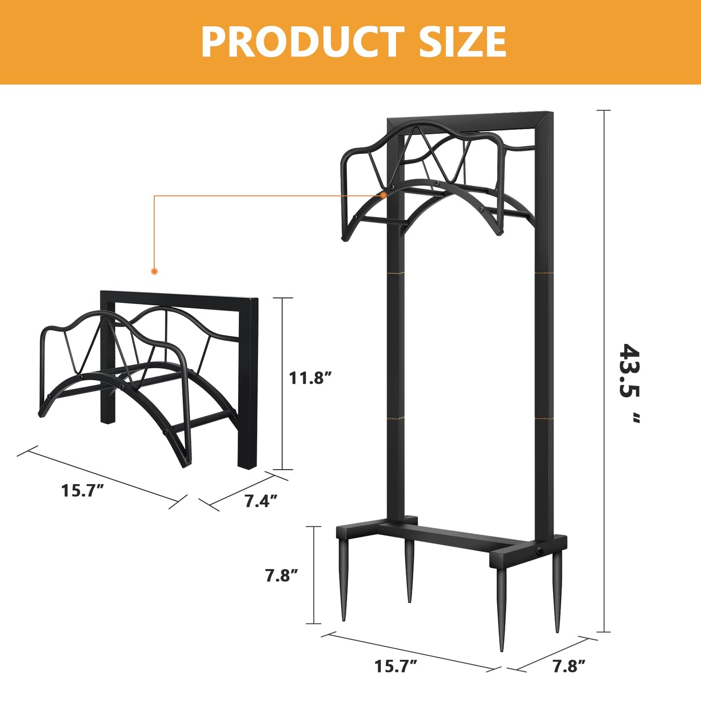 Freestanding Outdoor Garden Hose Holder, Heavy Duty Metal Storage Stand with 4 Spikes, Space Saving Organizer for Patio, Lawn, Backyard, Holds up to 150ft Hose, Black