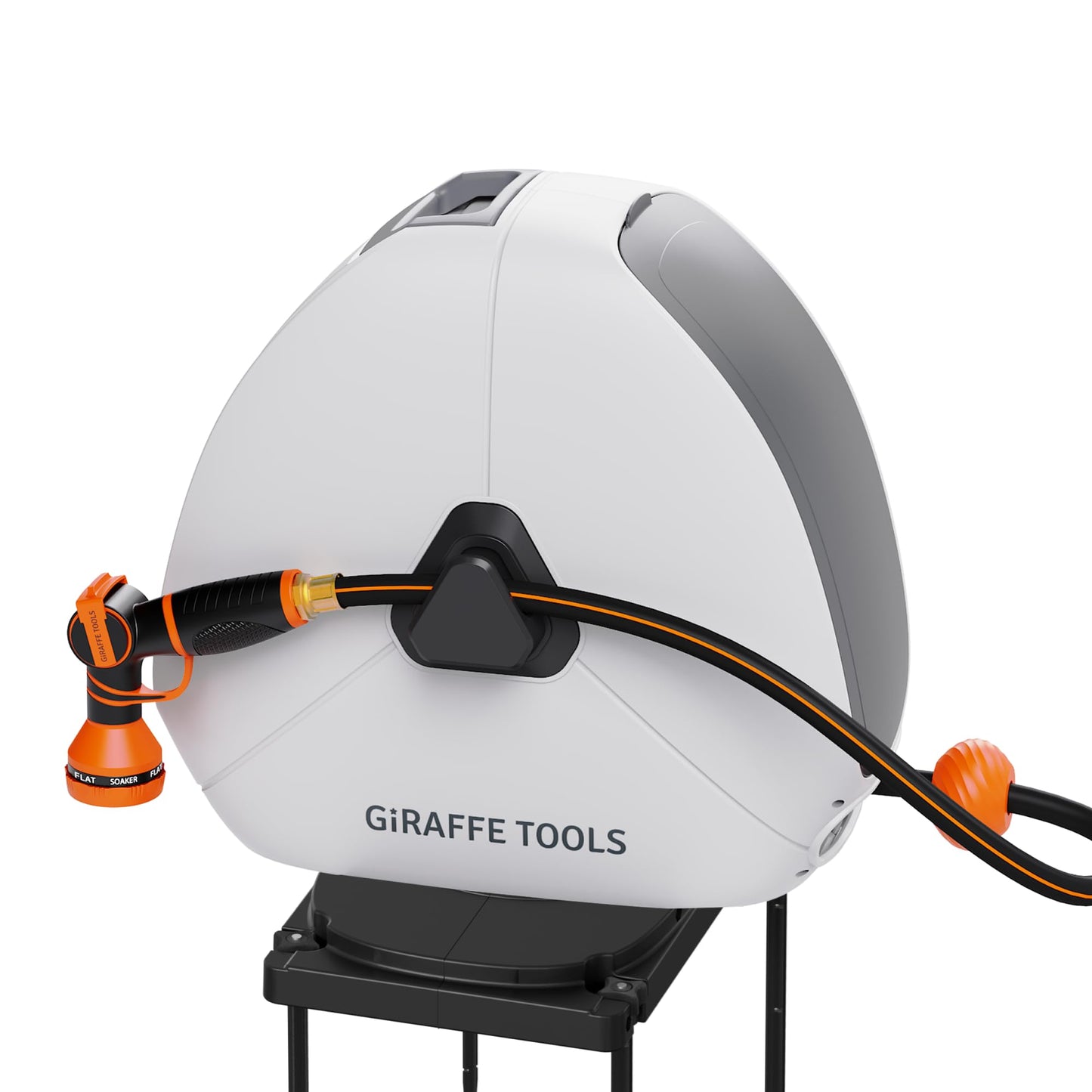 Giraffe Tools Heavy Duty Retractable Hose Reel, 130FT 1/2 Inch Automatic Rewind Garden Hose Reel with Flexible Swivel Base, Ground Mount for Lawn, Patio, and Concrete Floor