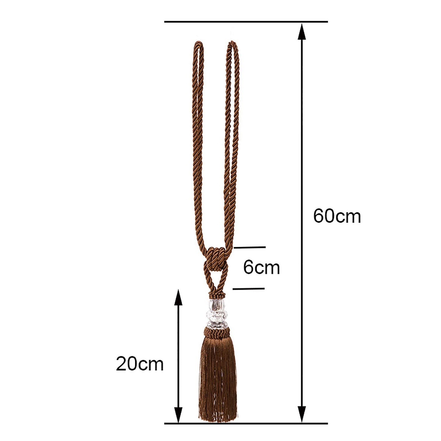Fenghuangwu Tassel Curtain Tiebacks Handmade Curtain Tie Backs, Elegant Crystal Curtain Holdbacks for Home Office Decor (Coffee, 2P)
