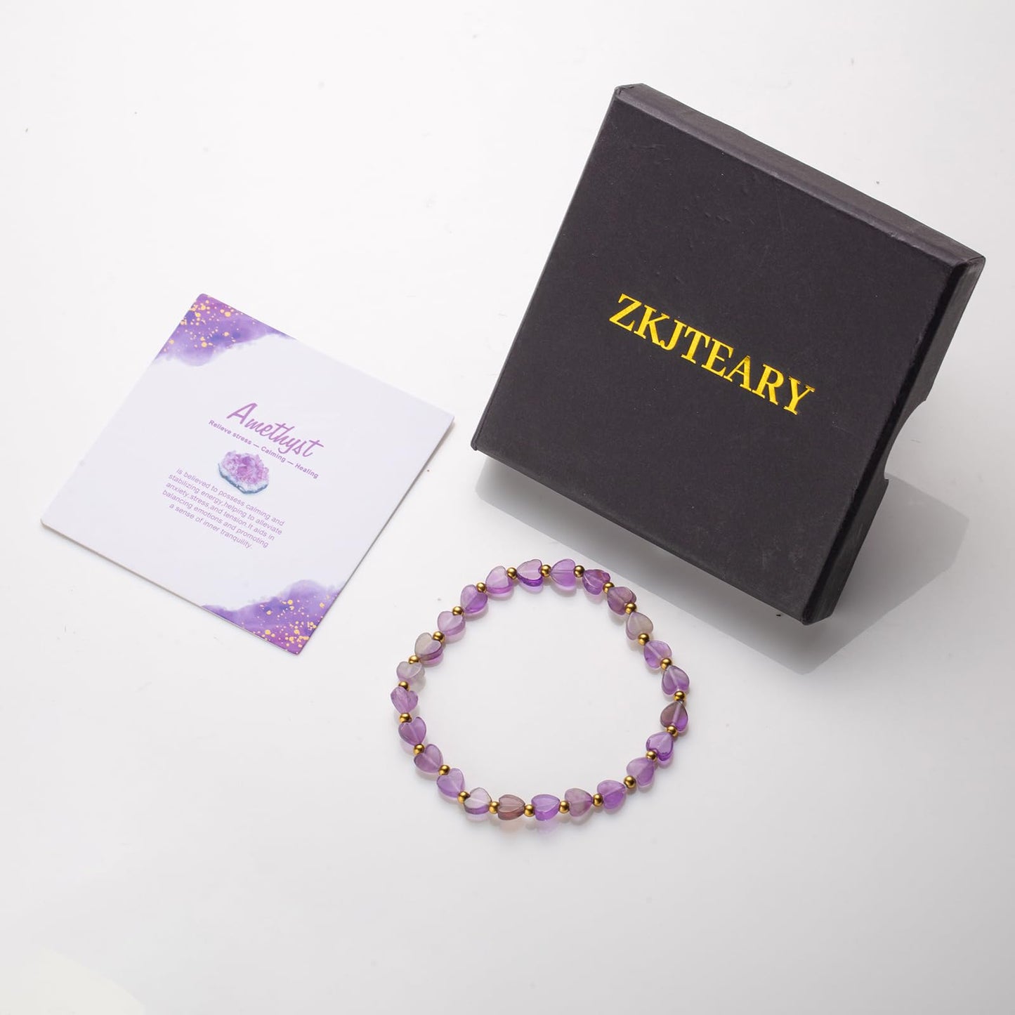 ZKJTEARY Heart Amethyst bracelet for Women Men 18k gold plated Beads Purple Natural Stone Healing Real Crystal Stretch bracelet Gemstone bracelets Amethyst Jewelry for Women Men Mom Girlfriend
