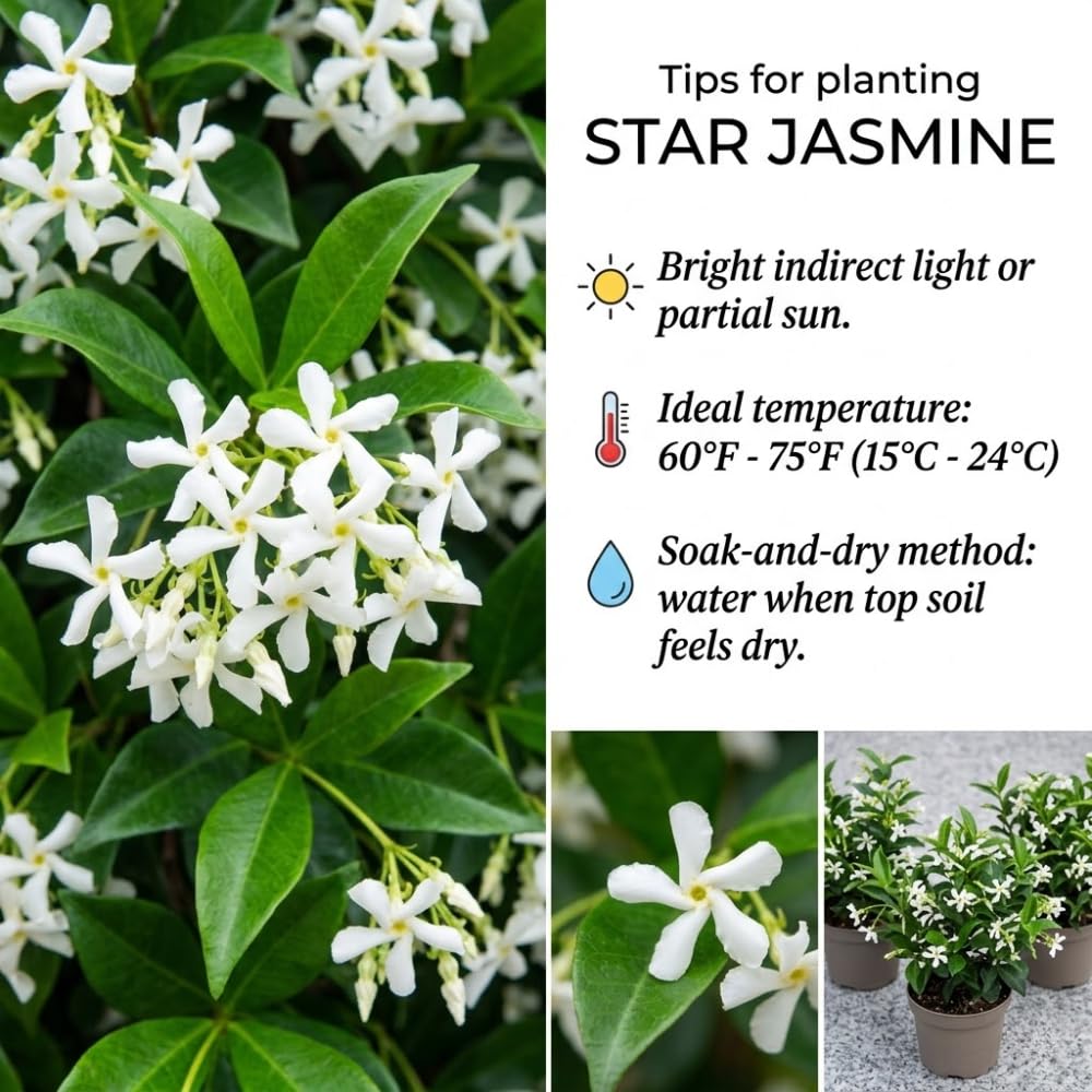 Star Jasmine Plant Live, Jasmine Flower Plant, 3-5 Inc Tall, Fragrant Climbing Vine for Indoor Outdoor Growing