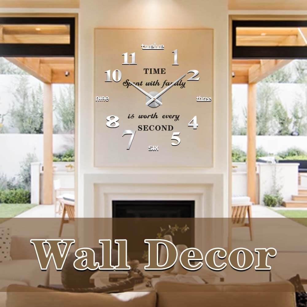 VANGOLD Large Wall Clocks for Living Room Decor, DIY Wall Clock Modern 3D Wall Clock with Mirror Numbers Stickers for Home Office Decorations Ideas (Black)
