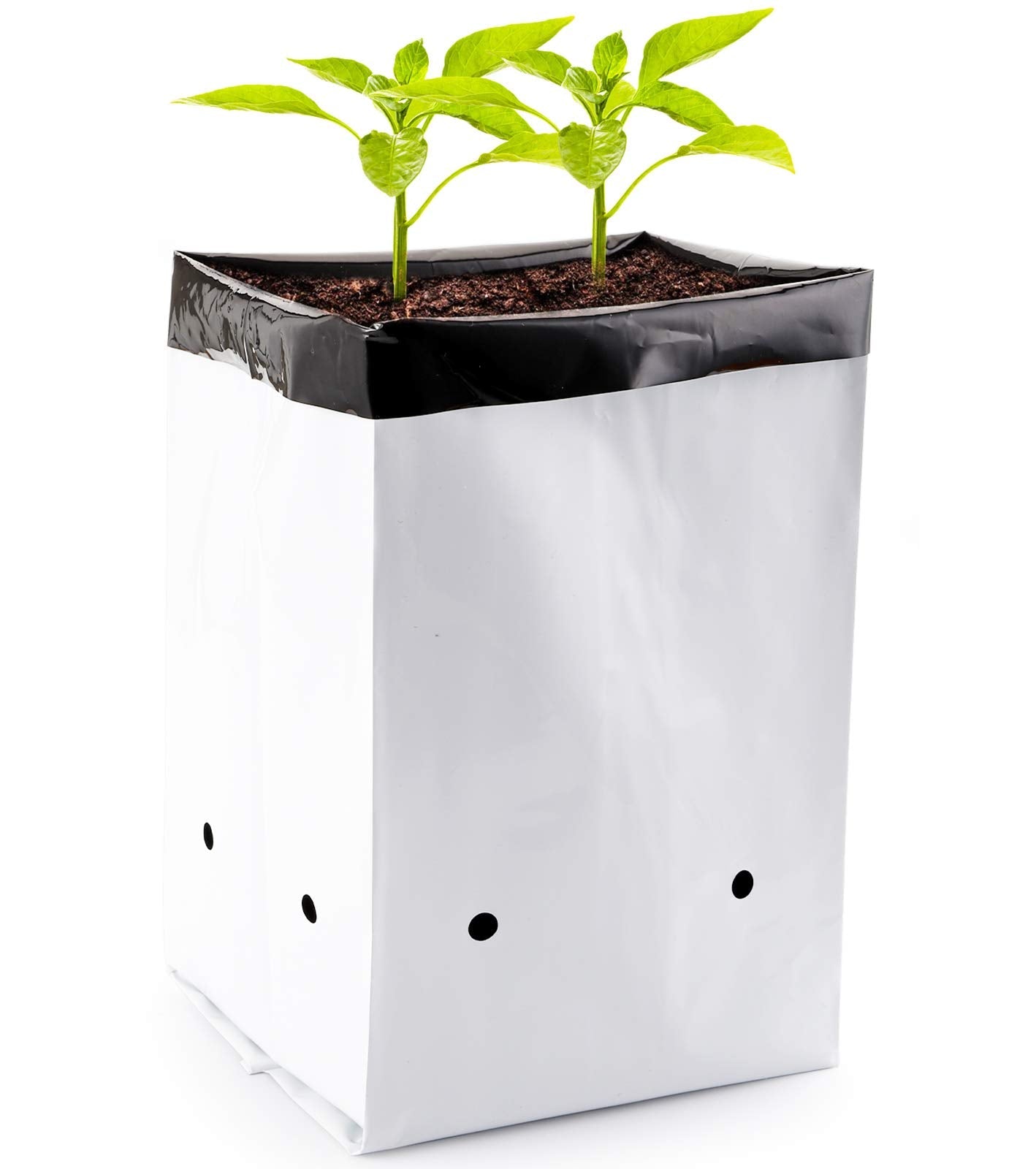 Lawei 100 Pack 1 Gallon Plastic Grow Bags - Black and White Plant Nursery Bags Seeding Bags for Vegetable Flower Plant, Thick Plastic Bag for Potting Seedlings, and Rooting, Square Shape