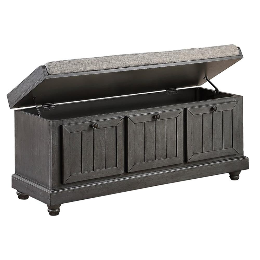 Pousutong Lexicon Woodwell Wood Storage Bench in Dark Gray