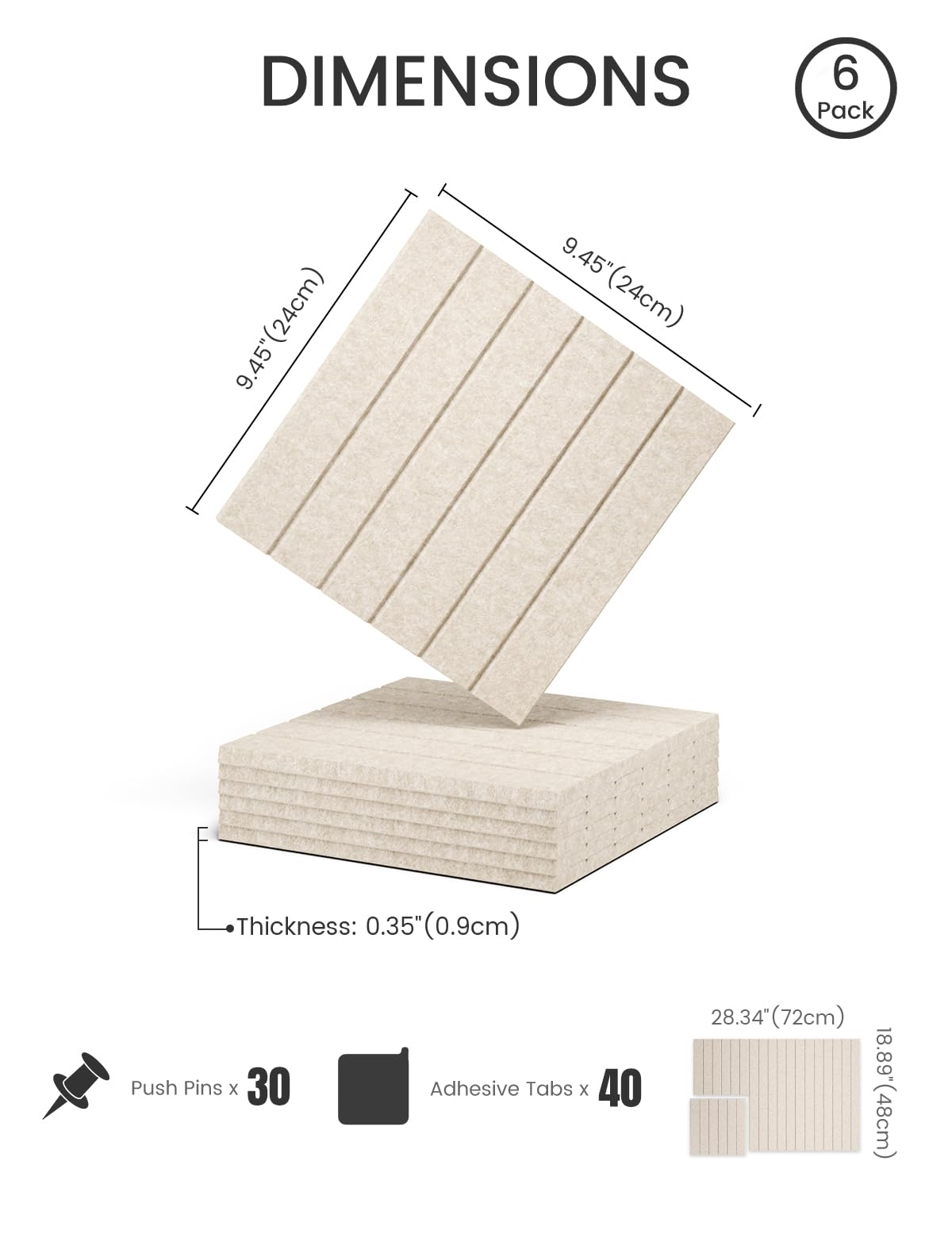 Fluxynara Felt Bulletin Board Tiles -28"x18" with 40 Adhesive Tabs, Cork Board Alternative for Office Decor, Push Pin Board Wall Organizer 6-Pack (Oatmeal)