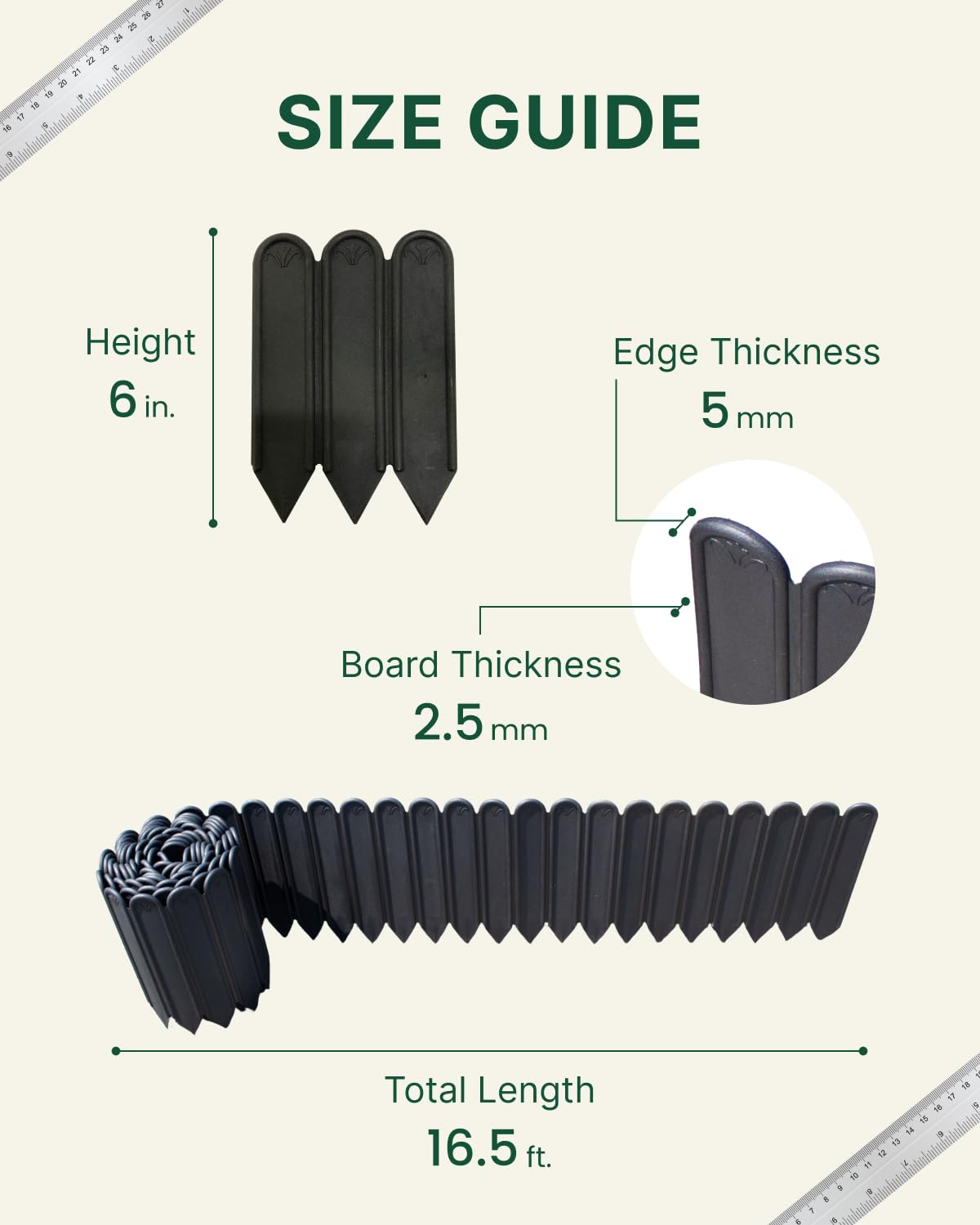 DAIM FlexWall Edge Landscape Edging, Fancy Garden Edging for Landscaping, Sturdy Garden Fencing & Landscape Border that Retain Soil & Stop Weeds, for Landscaping & Fencing Project, Black, 6" x 16.5 ft