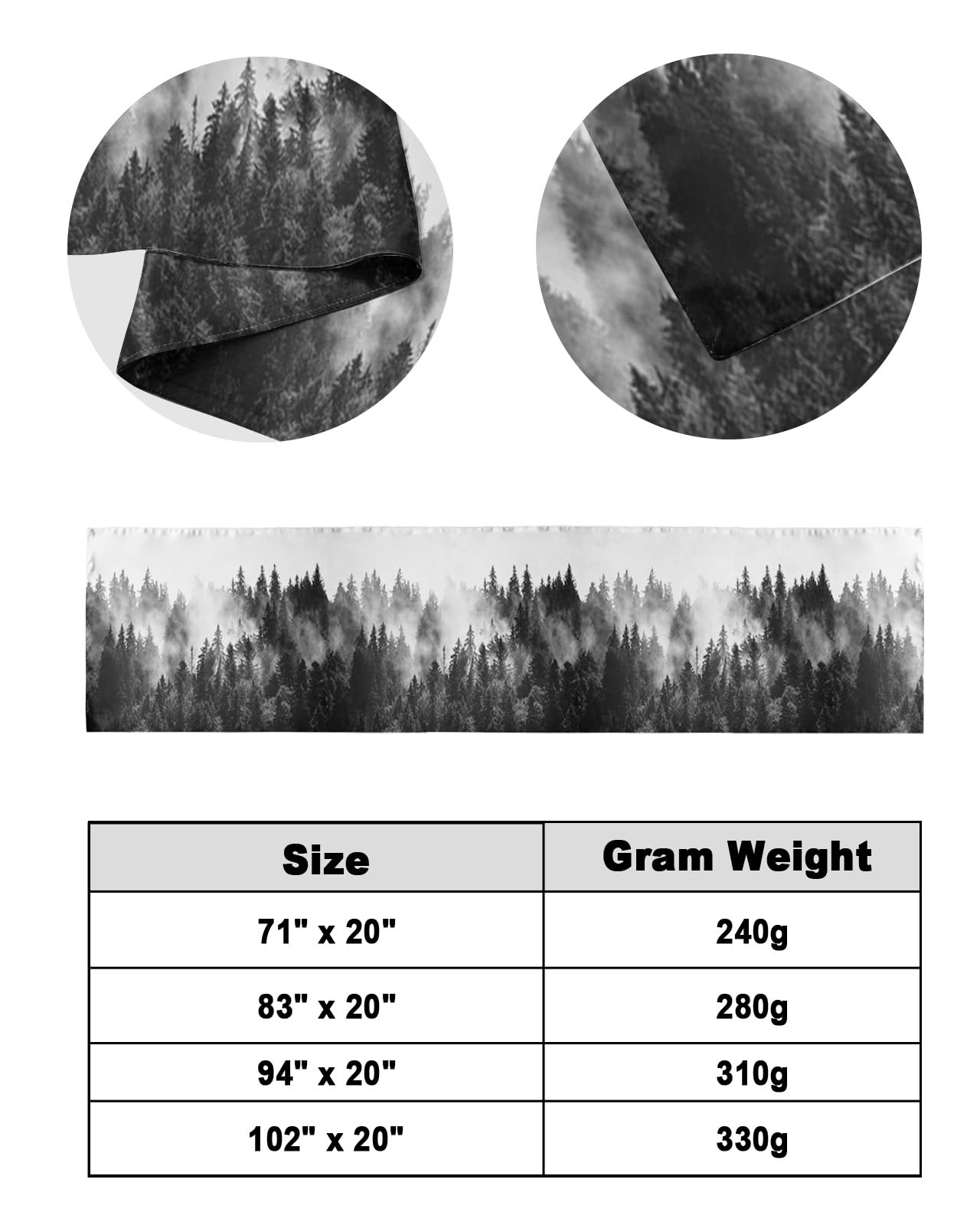Black Forest Bed Runners for Queen Size Bed, Bed Throws for Foot of Bed, Black and White Natural Landscape Modern Abstract Art Bed Runner Sofa Throw Bedding Scarf Protector Slipcover for Bedroom