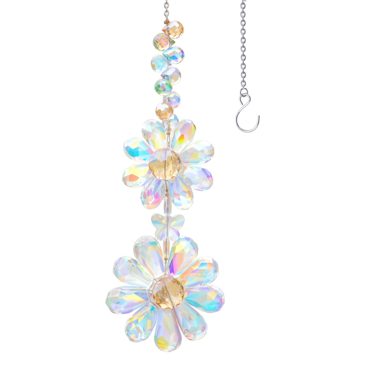 Crystal Flower Suncatcher Hanging Ornament, Rainbow Maker Window Sun Catcher Indoor Outdoor Patio Garden Decor (Crystal AB)