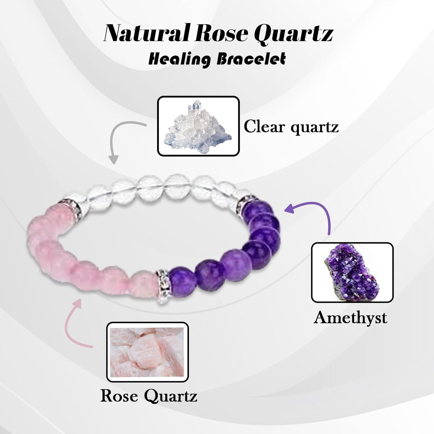 Orgonite Shop Rose Quartz Bracelets For Women, Mens Rose Quartz Bracelet For Meditation & Reiki, Gemstone Beaded Bracelet of Rose Quartz Crystal, Triple Love Bracelet/Chakra Healing