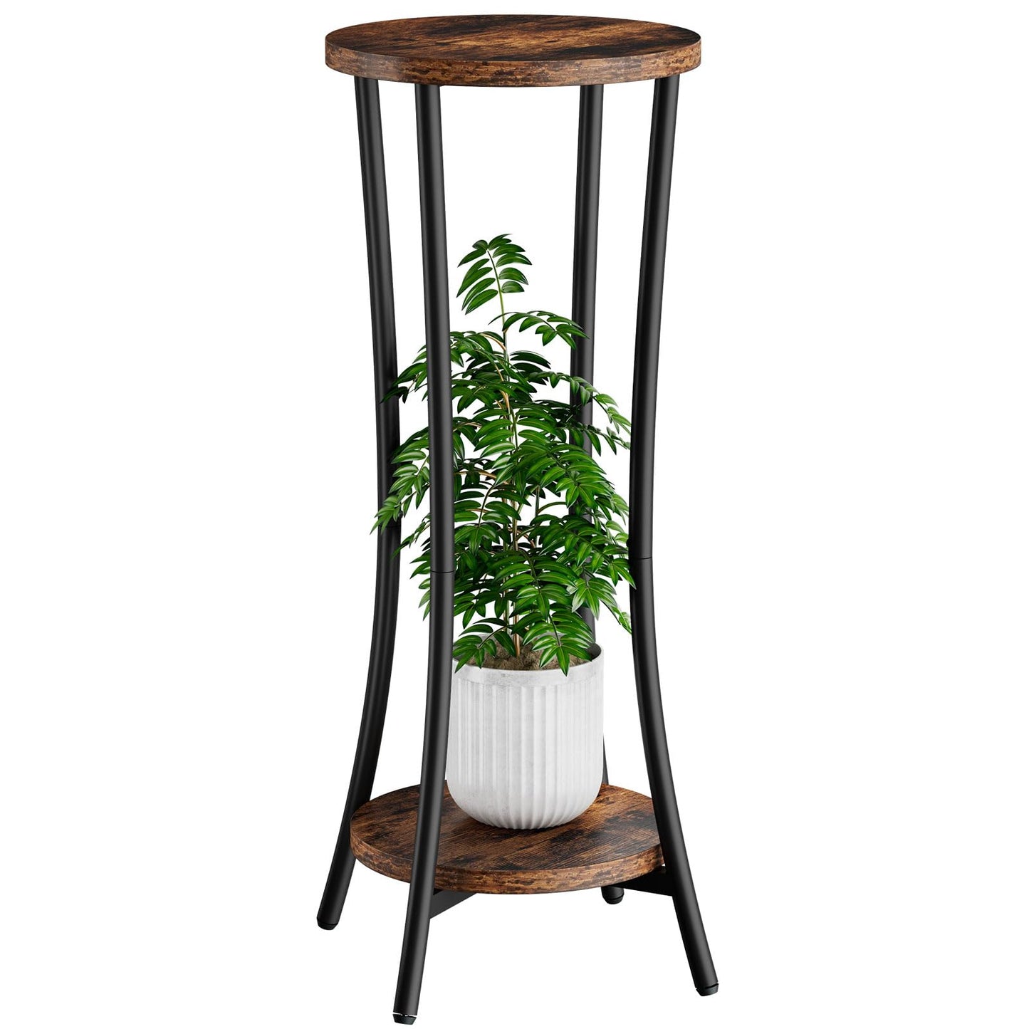 IBUYKE 30 Inch Tall Plant Stand Indoor, 2 Tier Wood Corner Plant Stand, Modern Round Plant Shelf Flower Stand for Living Room Patio Balcony Garden, Rustic Brown TMJ074H