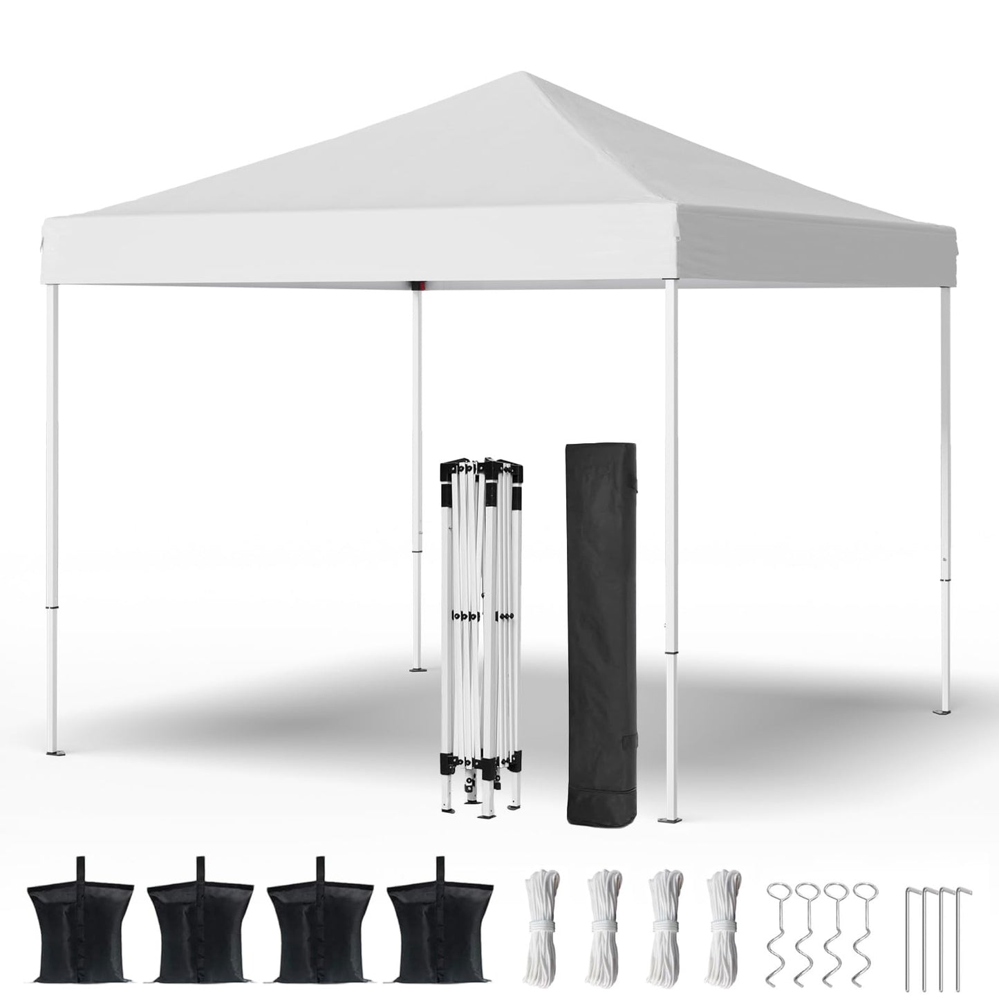 PHONWHON Shades 10x10 Pop Up Canopy, Heavy Duty Beach Tent with Carrying Bag for Easy Moving, Sun Shelter for Parties, Events, Camping, Outdoor Gazebo with 420D PU Coated Waterproof White Fabric