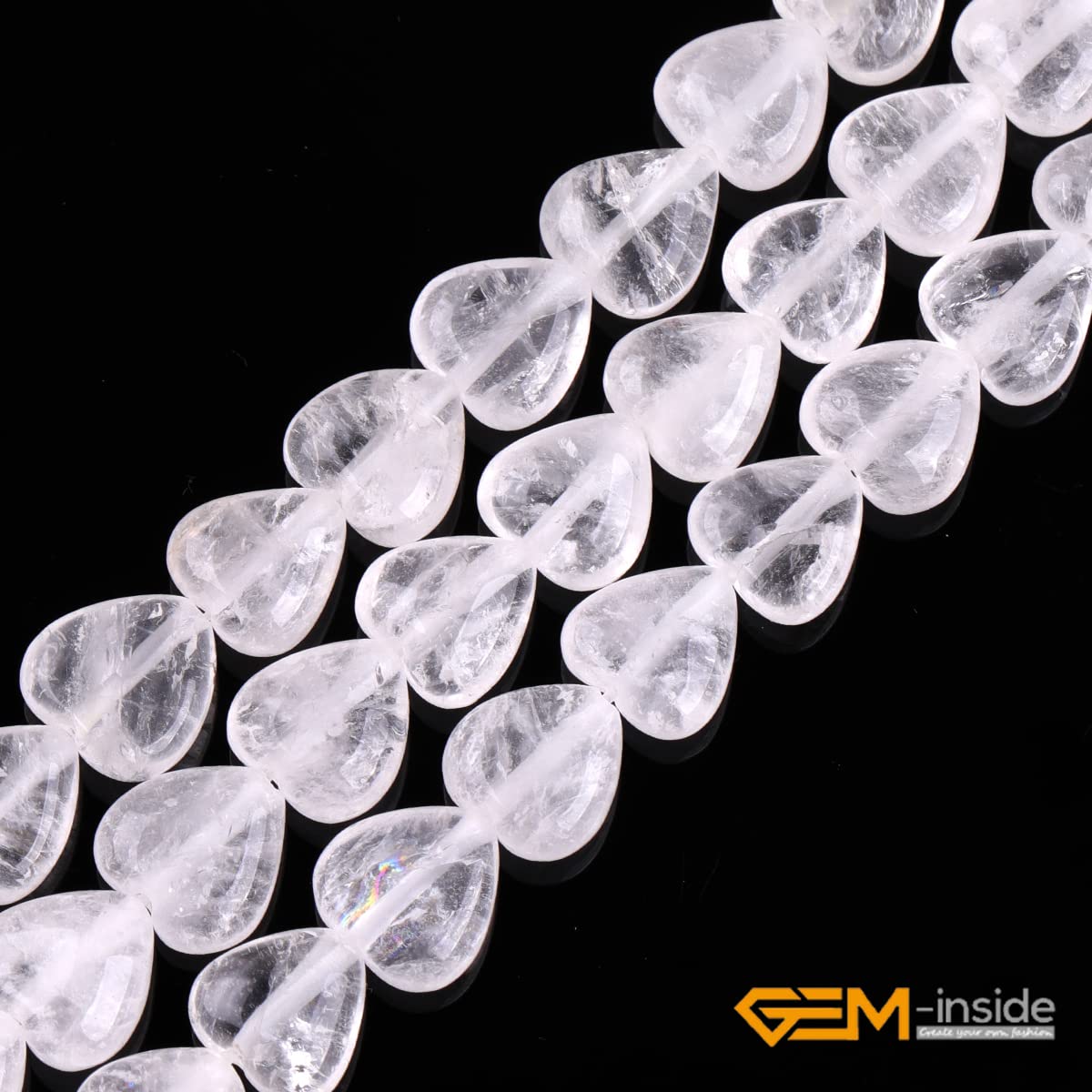 GEM-Inside 10mm Heart Charms Natural White Cloudy Rock Quartz Crystal Gemstone Stone Beads for Jewelry Making Full 15" Strand Power Energy Healing Chakra Stone Beads