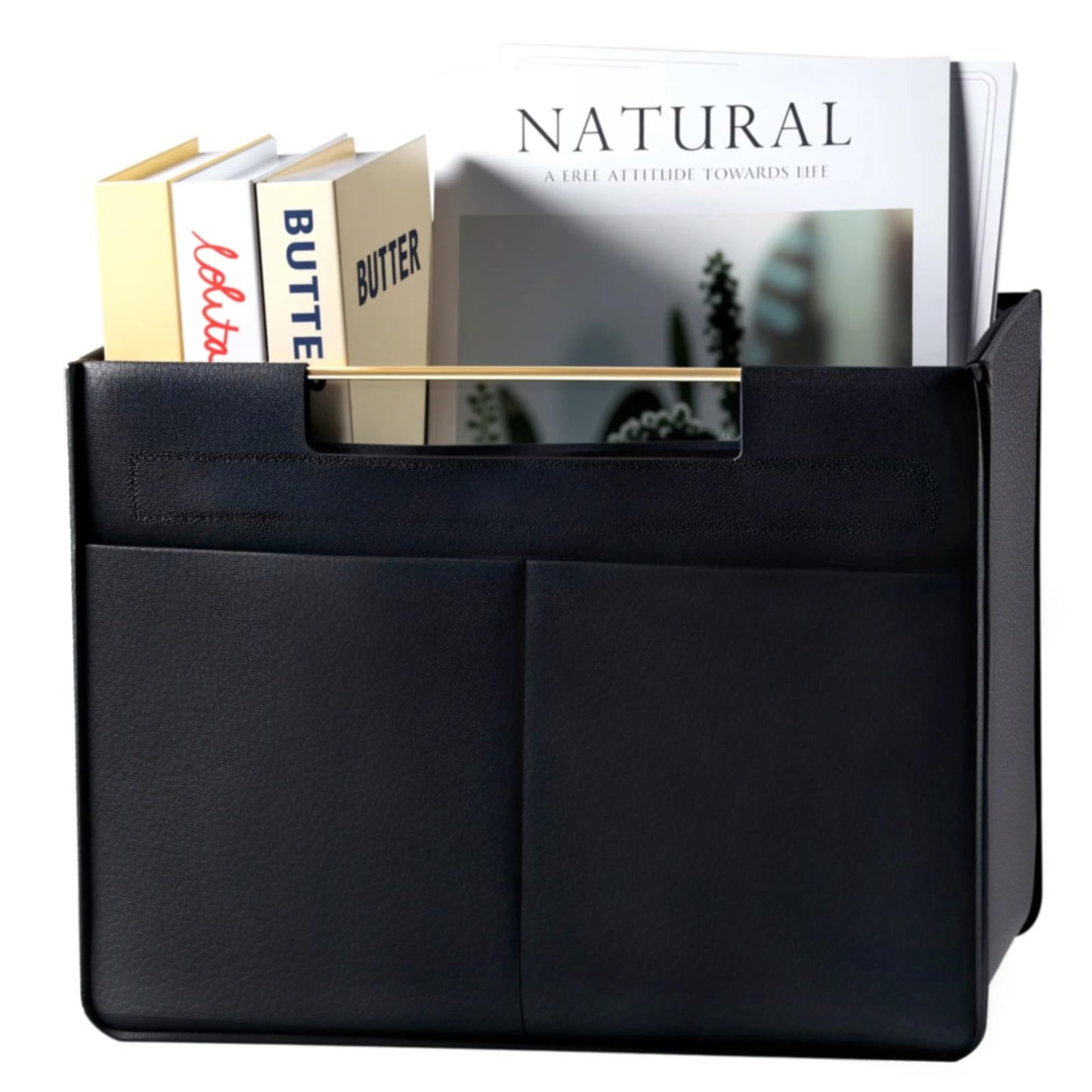 Craftmastudio Leather Magazine Holder Foldable with Handles，Stable Magazine Rack Floor，Magazine Basket File Holder Storage，Document File Folder Organizer Free Standing for Office Living Room (black)