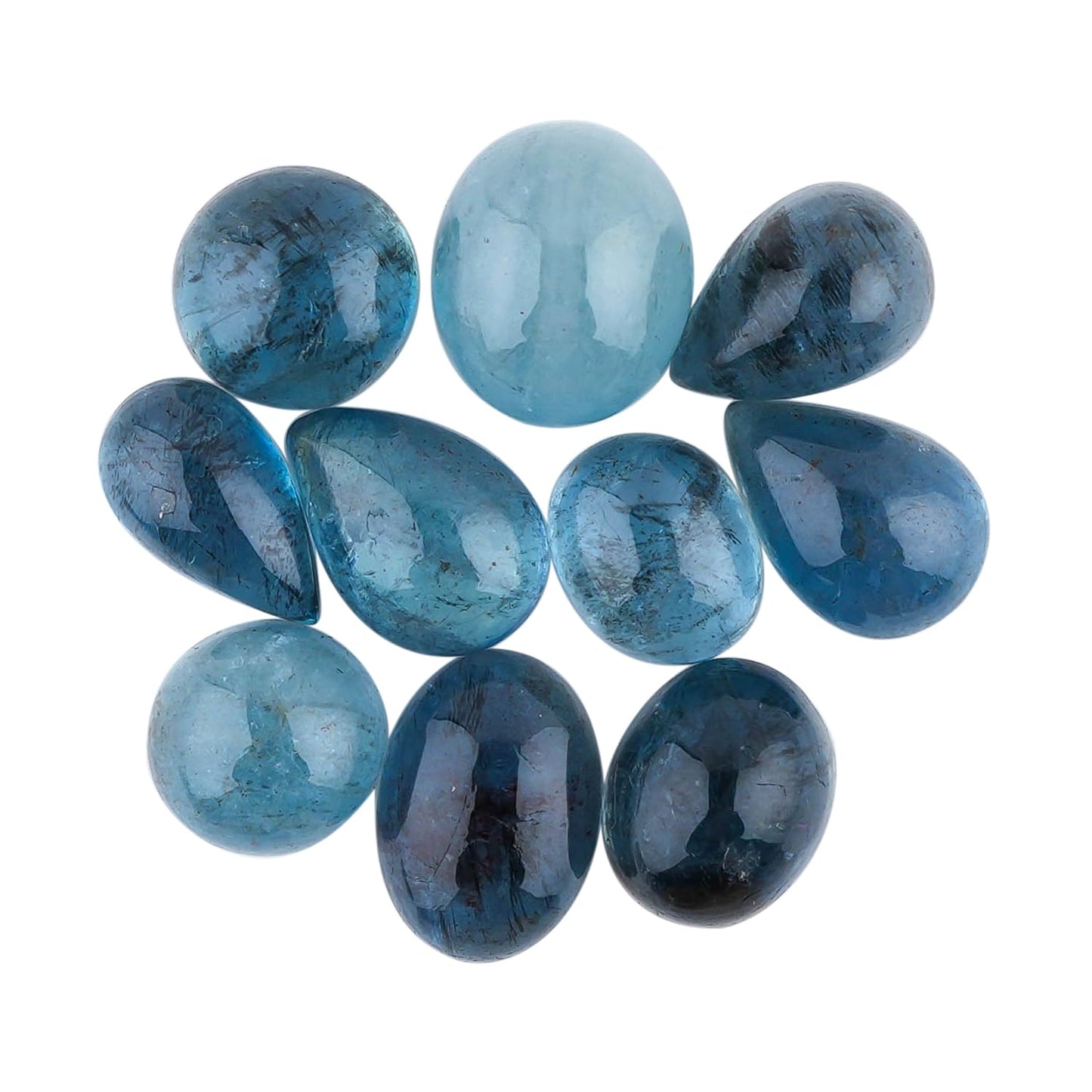 CRYSTALIS (10pcs) AAA+ Deep Sea Blue Aquamarine Natural Loose Gemstone Wholesale Bulk Cabochons Jewelry Making Supply, Chakra Healing Polished Stone, DIY, Gem Collection (5-8mm)