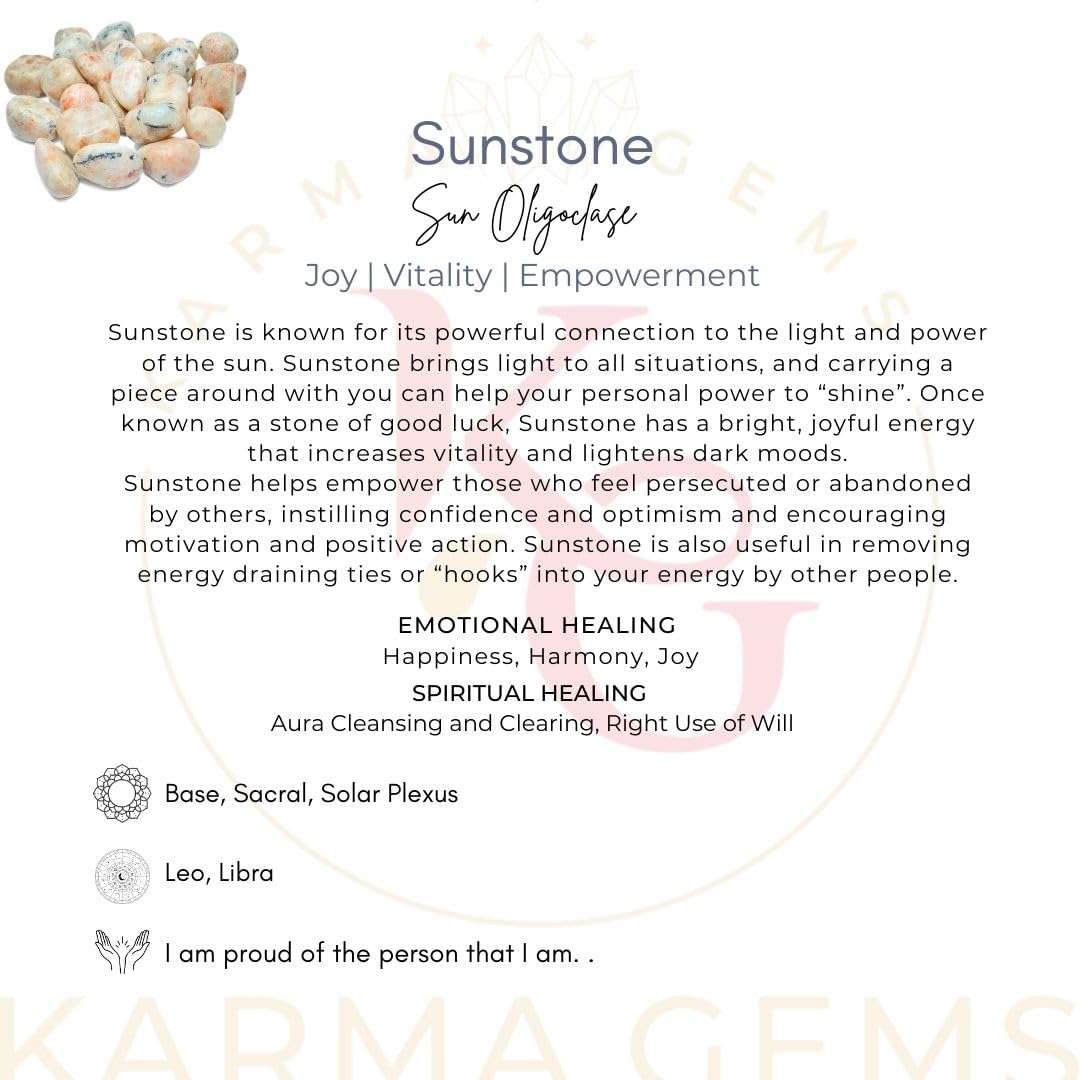 Karma Gems 1lb Sunstone Tumbled Stones - Polished Stones for Positive Energy - Crystal Kit for Fresh Mind & Restful Sleep - Healing Stone for Chakra Balancing - Ideal for Gift & Home Decor (15-25 Mm)