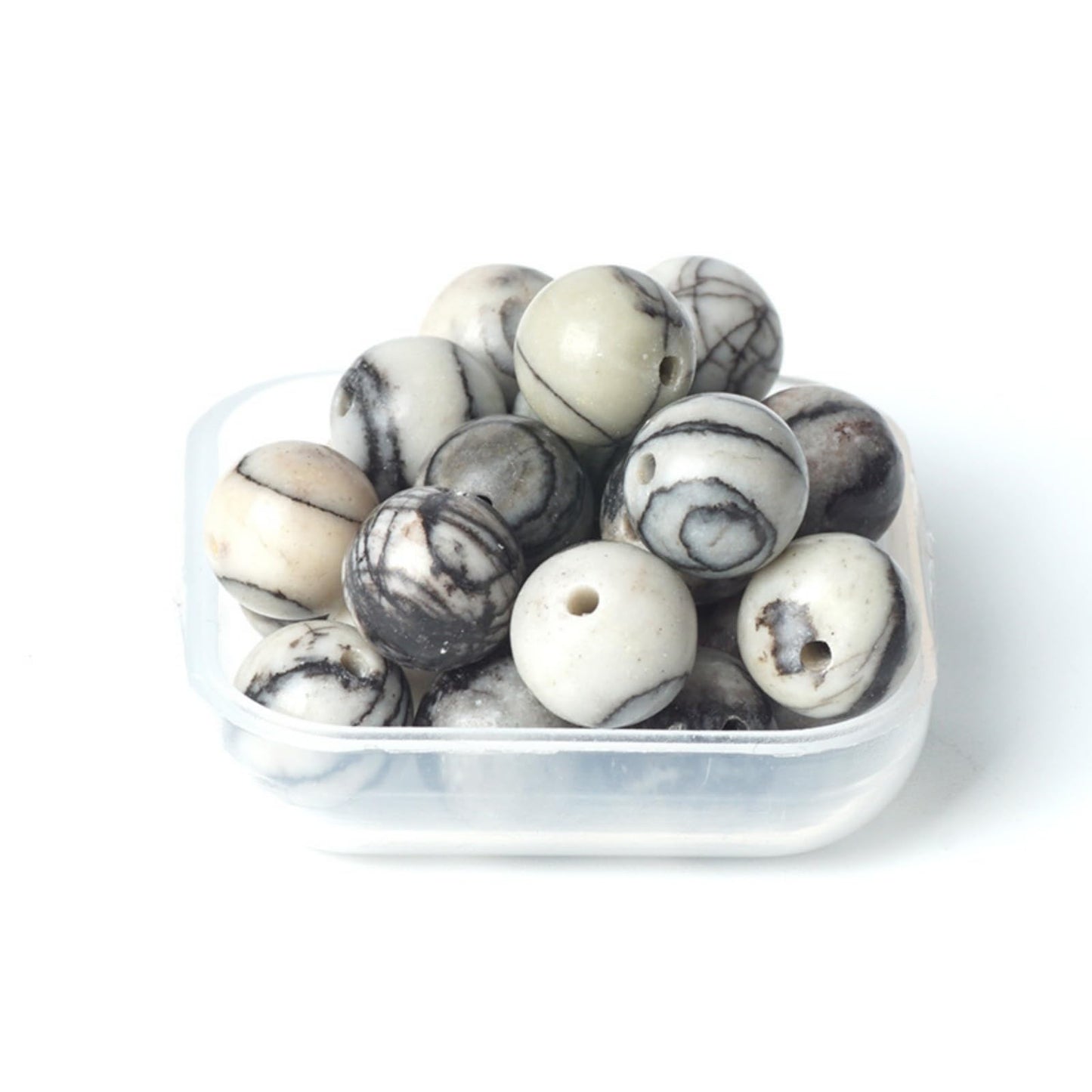 100Pcs Natural Stone 6mm Black Network Round Loose Gemstone Energy Healing Beads Hole Size 1mm DIY Smooth Beads for Bracelet Necklace Earrings Jewelry Making