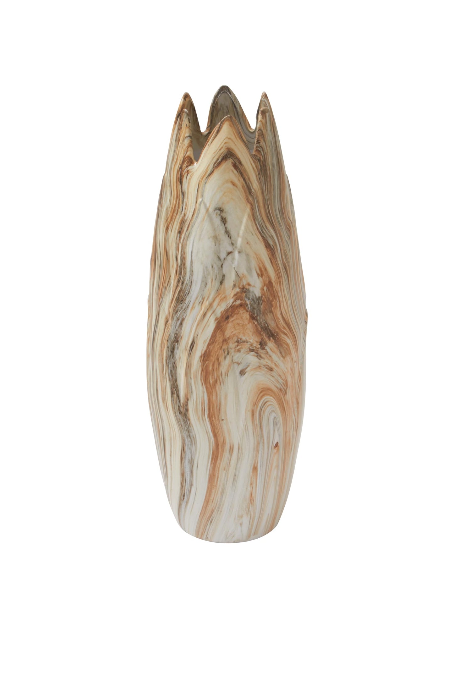 Deco 79 Ceramic Decorative Vase Marbled Centerpiece Vase with Angled Edge Opening and Rust Accents, Flower Vase for Home Decoration 7" x 7" x 21", Beige