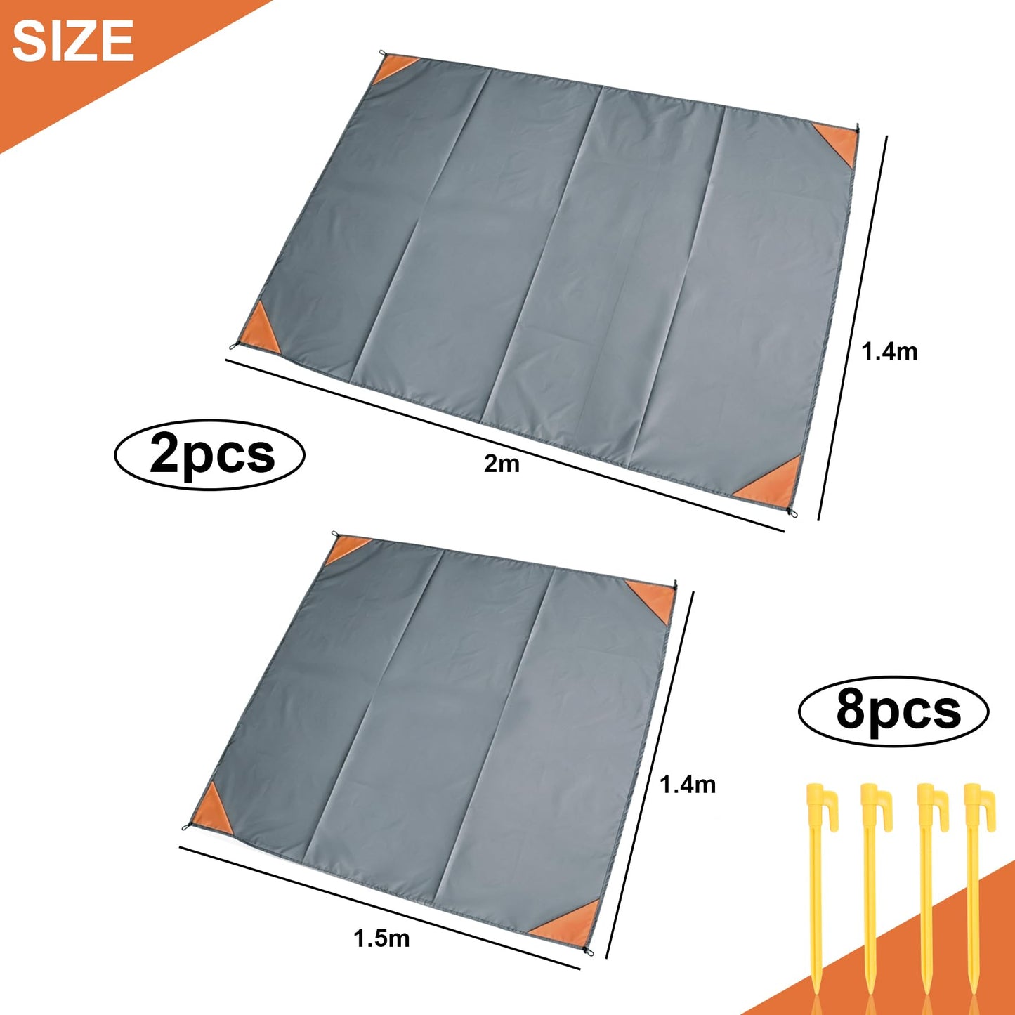 2 Pack Beach Picnic Mats (1.4x1.5M & 1.4x2M) with Storage Bag, Waterproof Sandproof Lightweight Foldable Tarp for Outdoor Camping, Hiking, Travel, Festivals