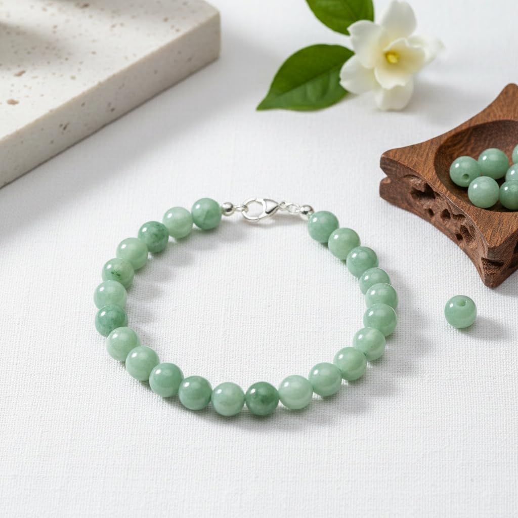 Yochus 45pcs Burmese Jade Beads，8mm Healing Power Natural Stone Round Loose Gemstone Beads for Jewelry Making Earring Necklace DIY Crafts