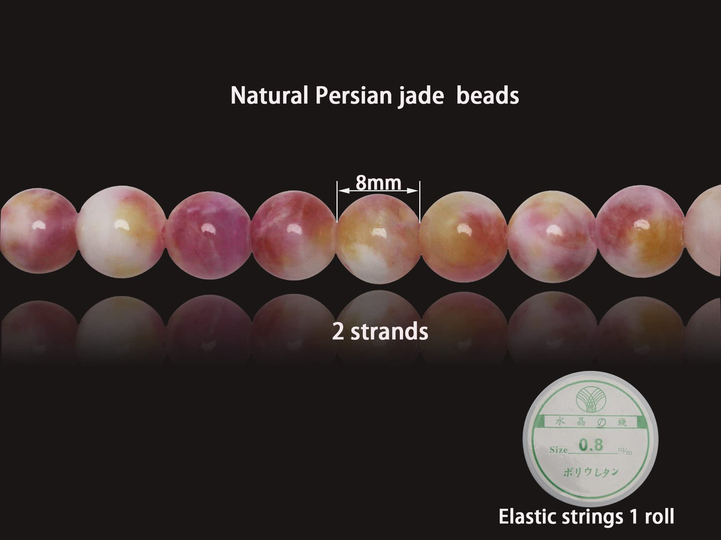 ZHFMLY 8mm Natural Persian Jade Beads,100pcs Green Colorful Dyed Healing Crystal Round Loose Stone Beads for Jewelry Making, DIY Bracelets Necklaces, Chakra Energy Craft Supplies