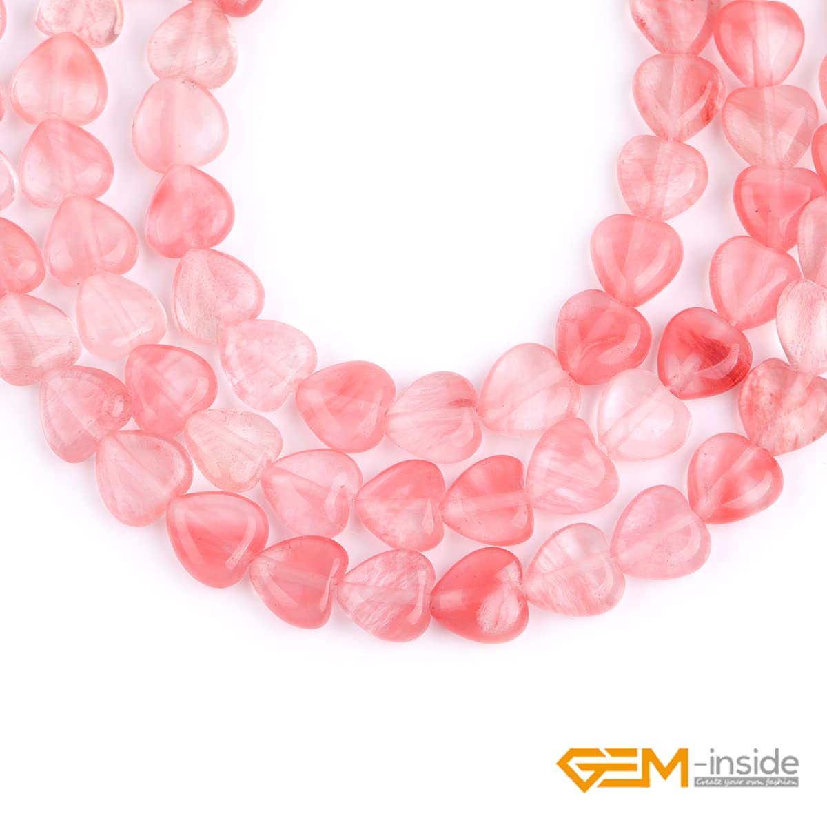 GEM-Inside 10mm Heart Charms Red Pink Waterlemon Crystal Beads for Jewelry Making Full 15" Strand Power Energy Healing Chakra Stone Beads