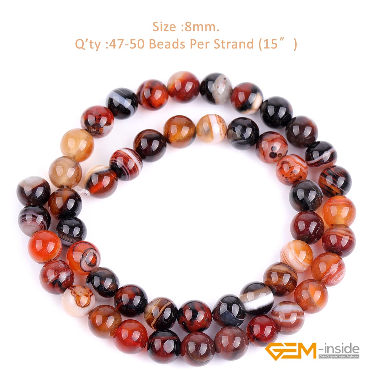 GEM-Inside Dream Lace Agate Gemstone Loose Beads Natural Energy Power Beads for Jewelry Making Round Smooth 8mm at 15"