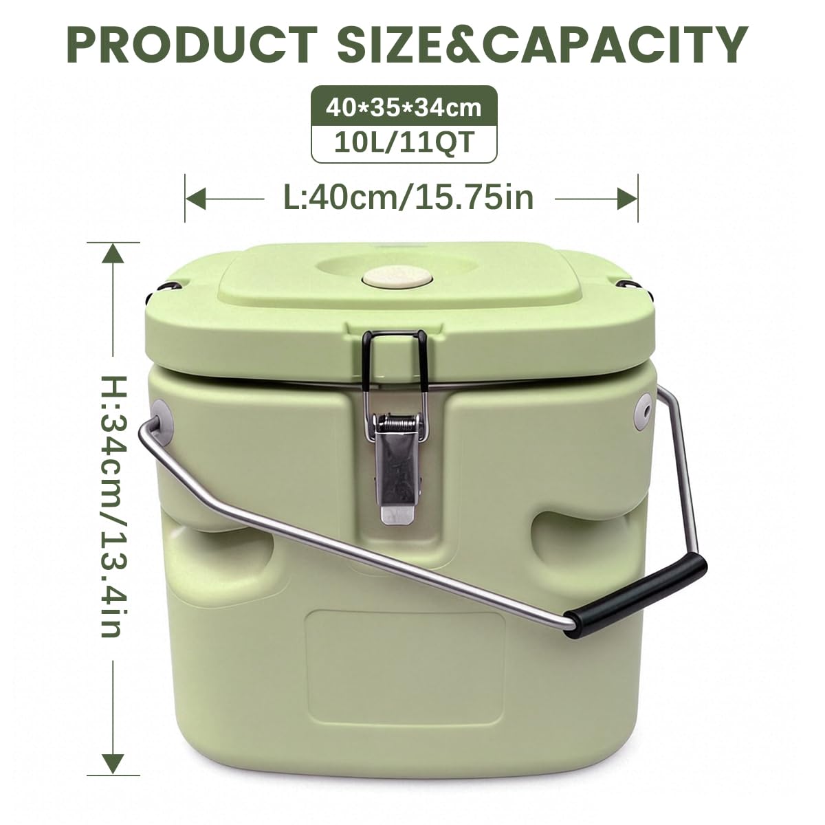 2.5 Gallon Insulated Soup Container Commercial Food Warmer for Hot or Cold Food, 11QT Hot Box for Catering, Food Cooler with 4 Buckles Handles for Restaurant, Canteen,Home (Green)