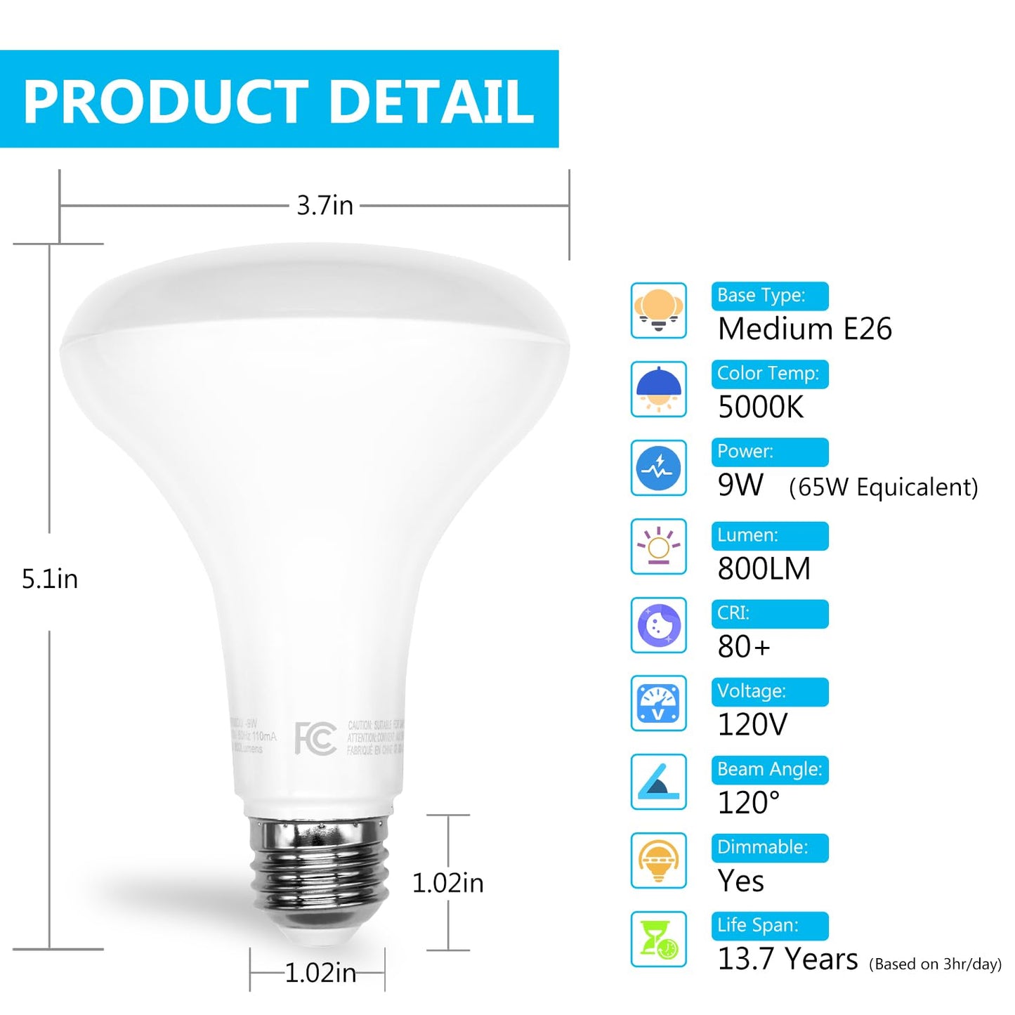 DAYBETTER BR30 LED Light Bulbs Indoor Flood Light, 6Pack 5000K Daylight White LED Bulb 65W Equivalent, Dimmable, E26 Base, 800LM, Recessed Can Bulb for Living Room Bedroom Dining Room Bathroom