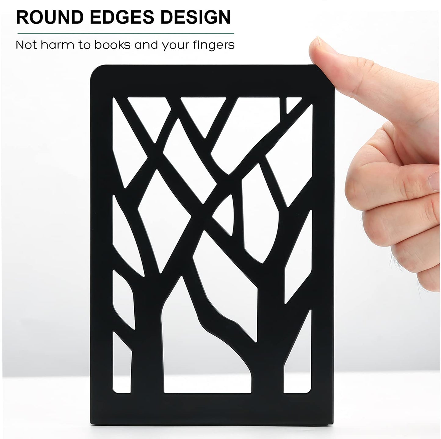 MaxGear Book Ends Tree Design Modern Bookends for Shelves, Non-Skid Book Holder, Heavy Duty Metal Book Storage for Books/CDs, Decorative Book Stopper for Home, 7 x 4.7 x 3.5”, Black,2 Pair/4 Pieces