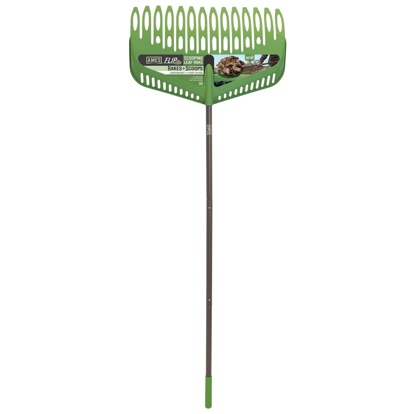 Flip Scooping Leaf Rake, Heavy Duty Lawn and Yard Care, Extra Wide Head, Green