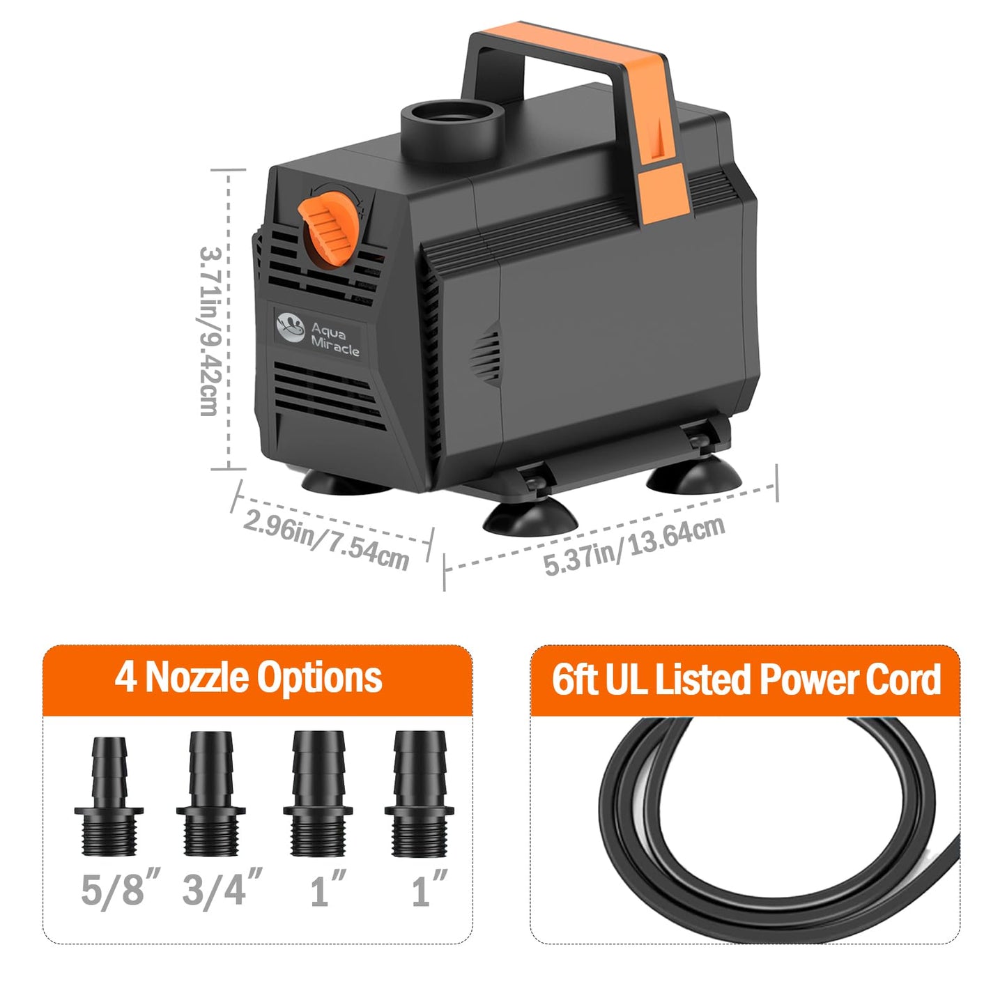 AquaMiracle 600GPH Aquarium Water Pumps (2270L/H, 35W) Fountain Pump Pond Pump Submersible Water Pump with Flow Control for Fountain, Waterfall, Statuary, Filtration, Water feature, Hydroponics