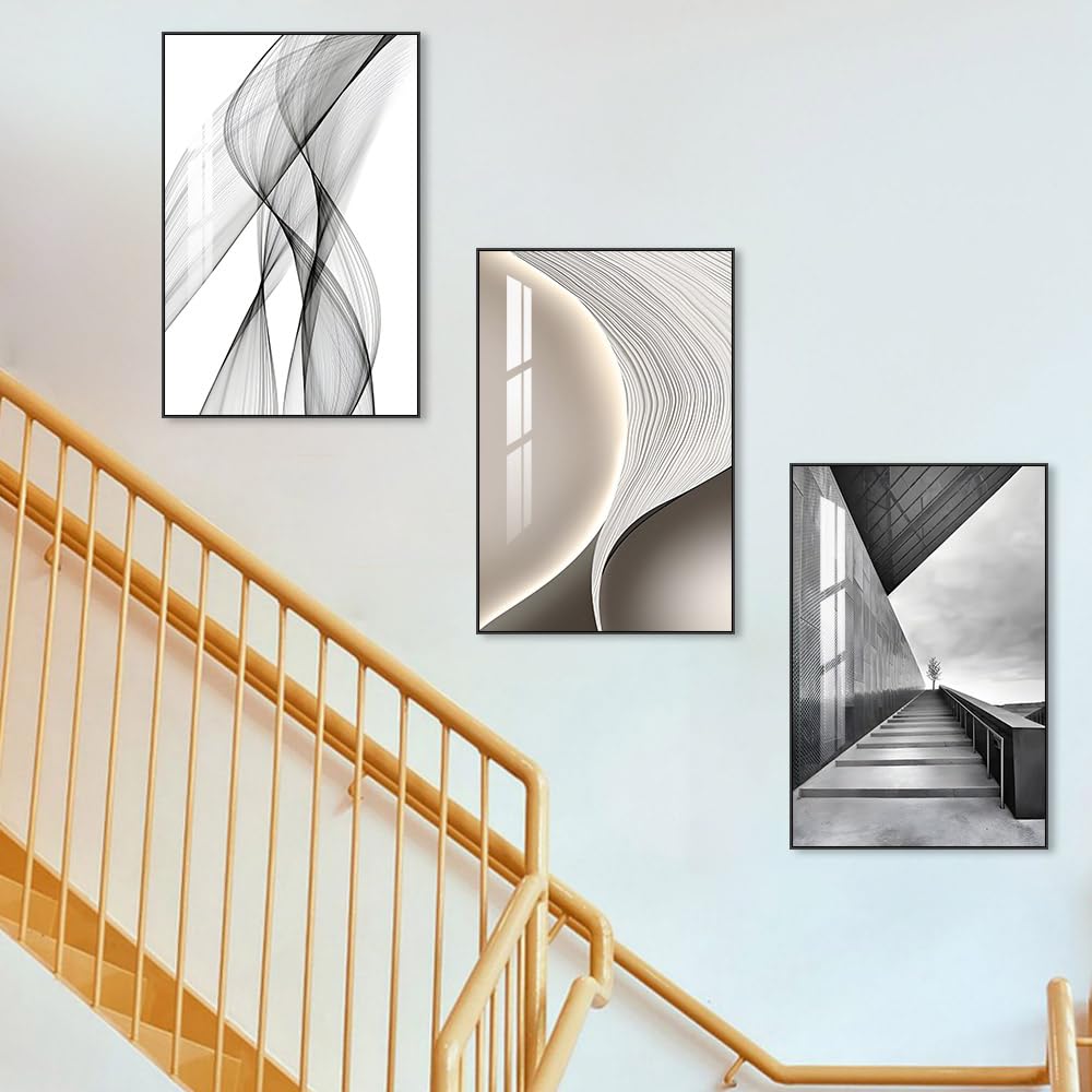 SUCSACEK Decorative Wall Art Prints 3 Panels Abstract Painting for Living Room, Bedroom, Dining Room, Kitchen, Bathroom, Office, Home Decor (Gray)