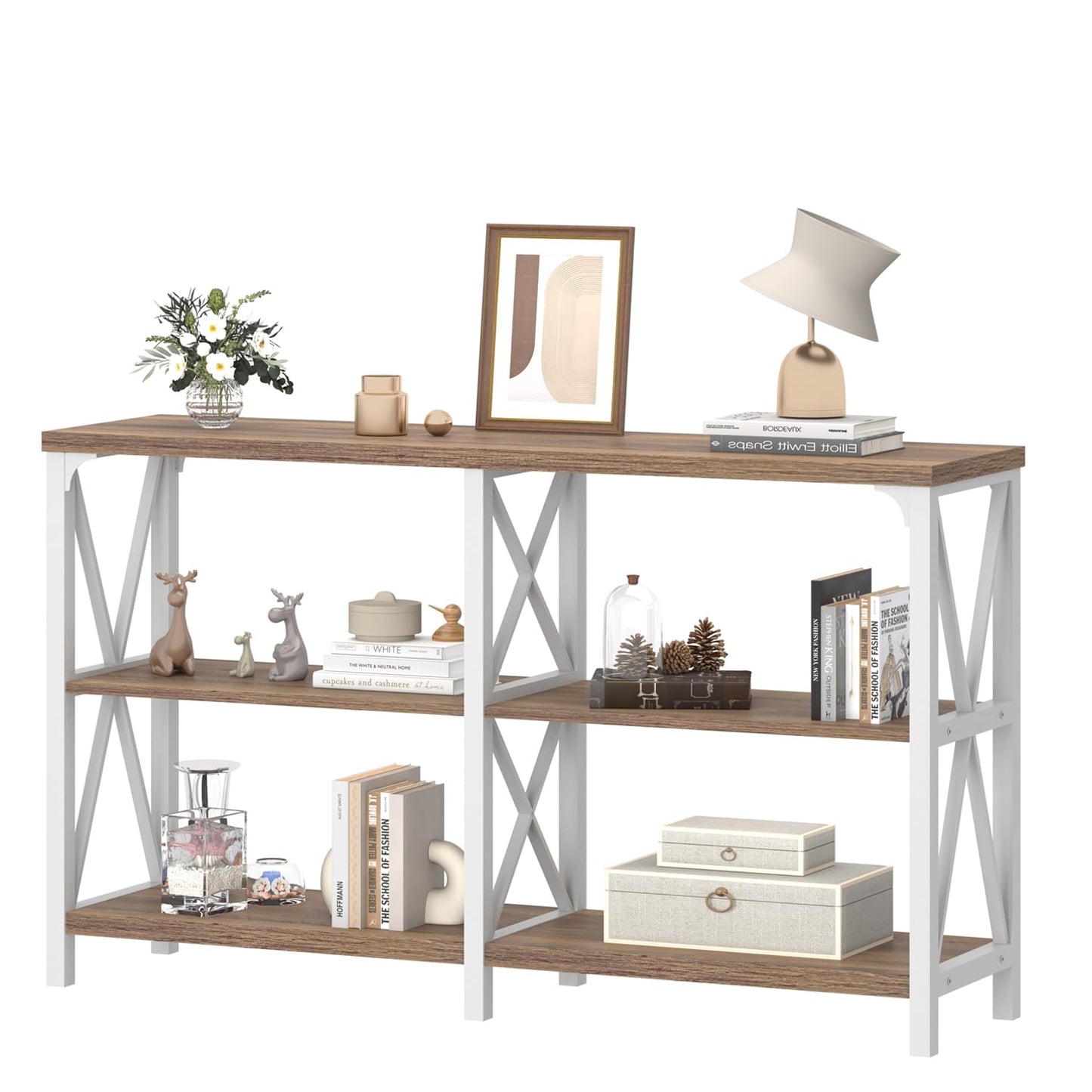 IBF Farmhouse Entryway Table, Wood TV Console Table, Rustic Metal Sofa Table, Industrial Hallway Tables with Storage Shelves, Modern Foyer Tables for Front Entry Way, White and Rustic Oak, 47 Inch