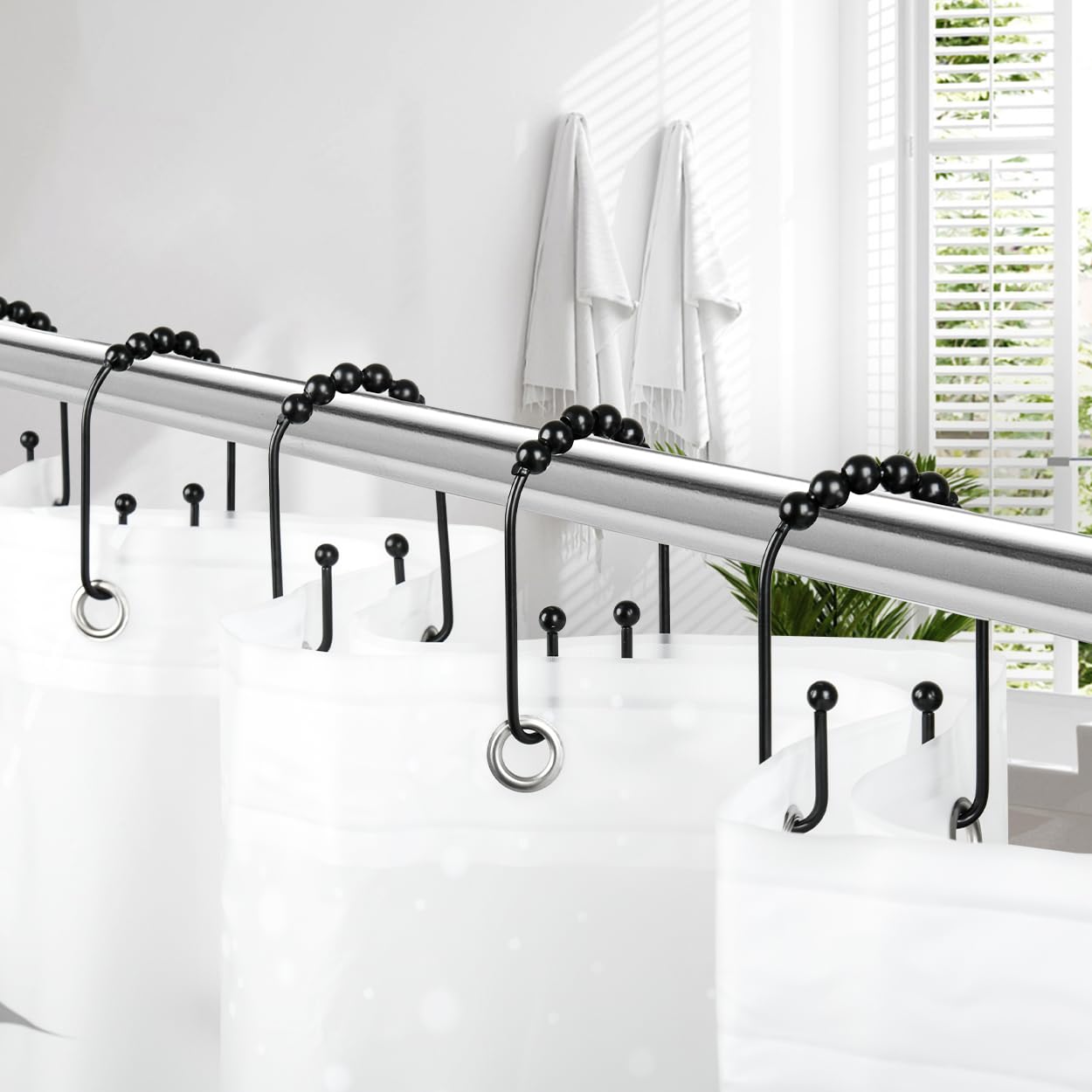 Resze U Shaped Shower Curtain Hooks Rings,12 Pcs Durable Rust Resistant Metal Shower Hooks, Double Glide Smoothly Anti-Drop Shower Rings for Shower Curtain Rod,Black