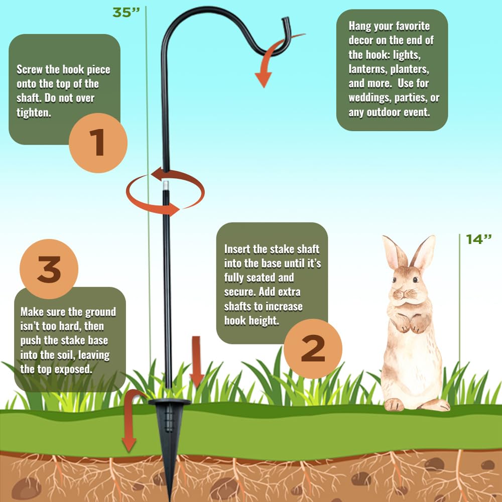 Shepherds Hooks for Outdoor - Set of 4 Adjustable Garden Poles for Bird Feeders, Solar Lanterns, Wind Chimes, Hanging Plants - Shepards Hook Ground Stakes For Perfect Outdoor Landscape Decorations