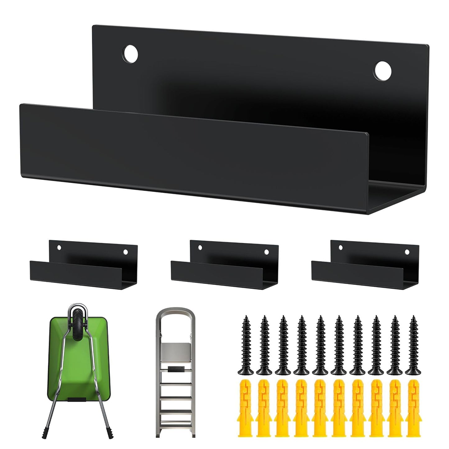 4Pcs Wall Tile Hanger Bracket, Ladder Wall Bracket, Wheelbarrow Storage Bracket for Garage, 5in Length, 1.6in Inner Width, Heavy Duty 2.1mm Thicker Cold-Rolled Steel Wall Hanger Fastener Black